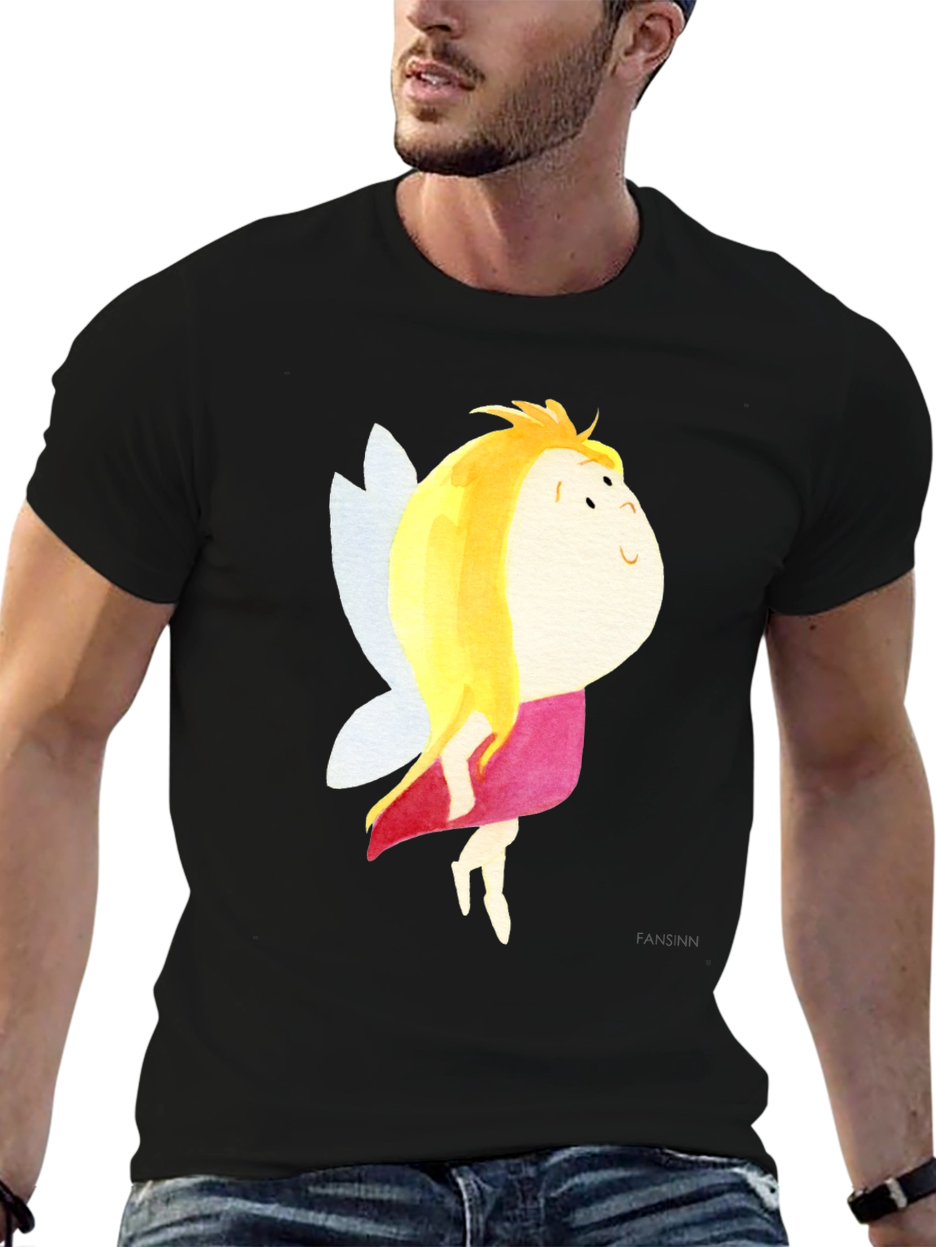 Black Cute Fairy Graphic Black T-Shirt view 6