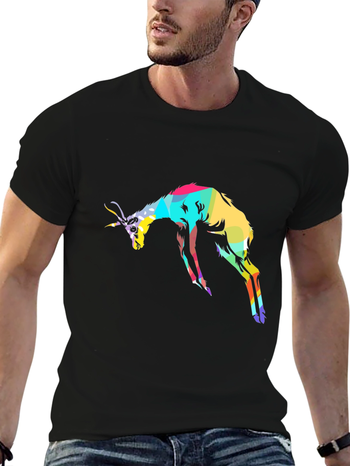 Black Abstract Antelope Graphic Black T-Shirt view 6