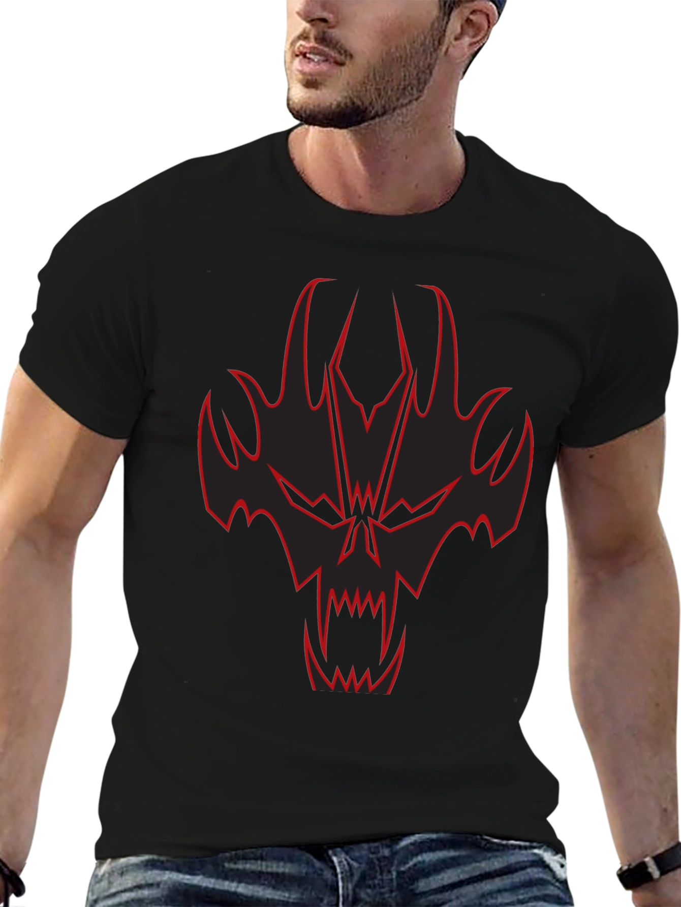 Black Black T-Shirt with Red Skull Graphic view 6