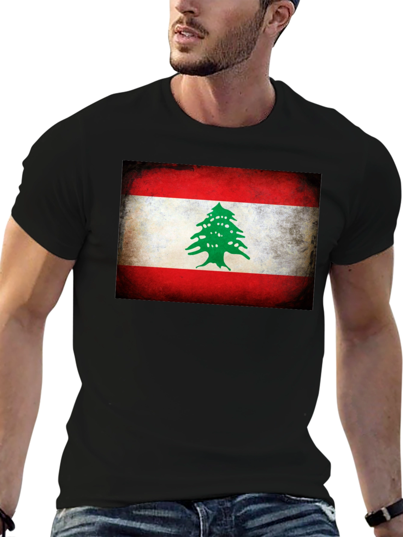 Black Lebanon Flag T-Shirt - Distressed Graphic Tee view 6