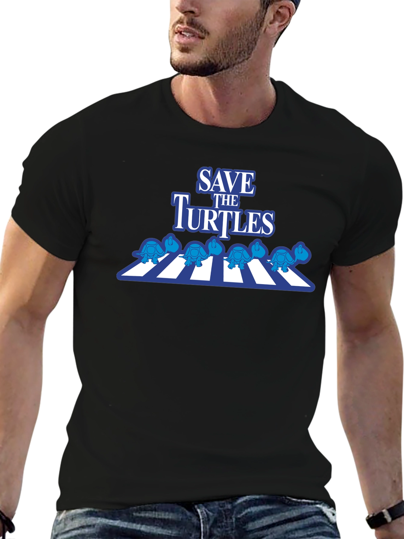 Black Save the Turtles T-Shirt - Abbey Road Style view 6