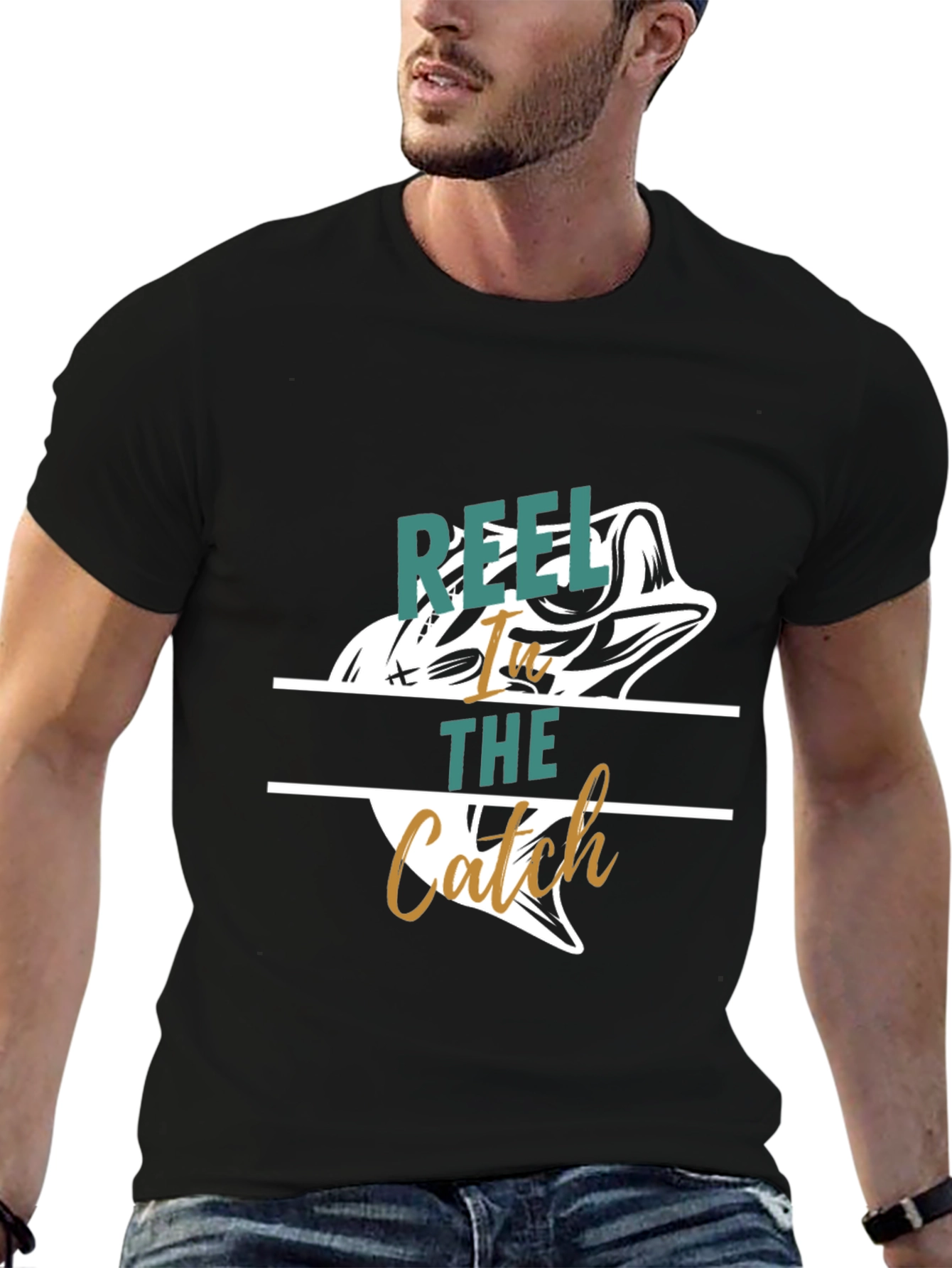 Black Reel It In Catch Fish Graphic Tee view 6
