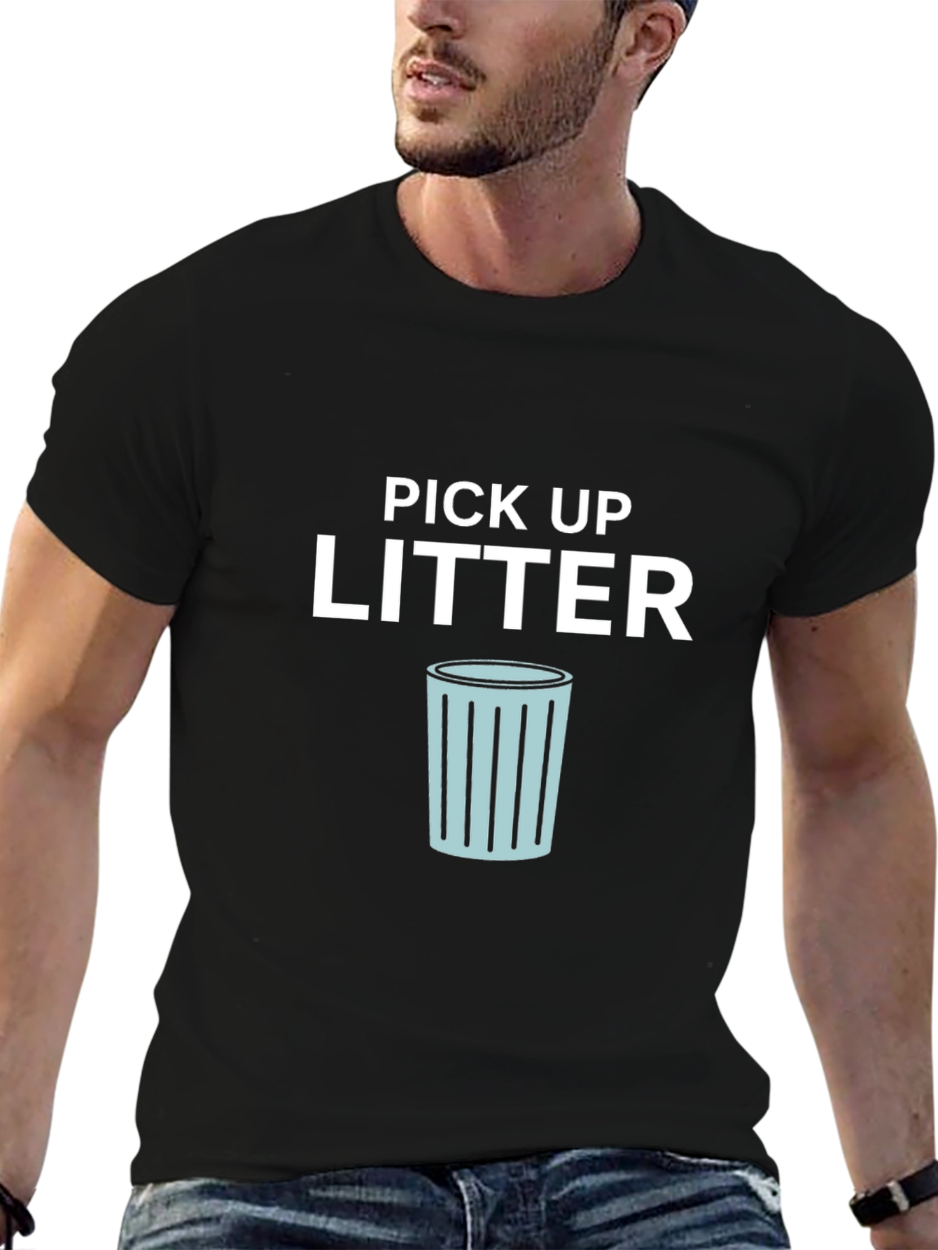 Black Pick Up Litter Graphic Tee - Black Cotton T-Shirt view 6