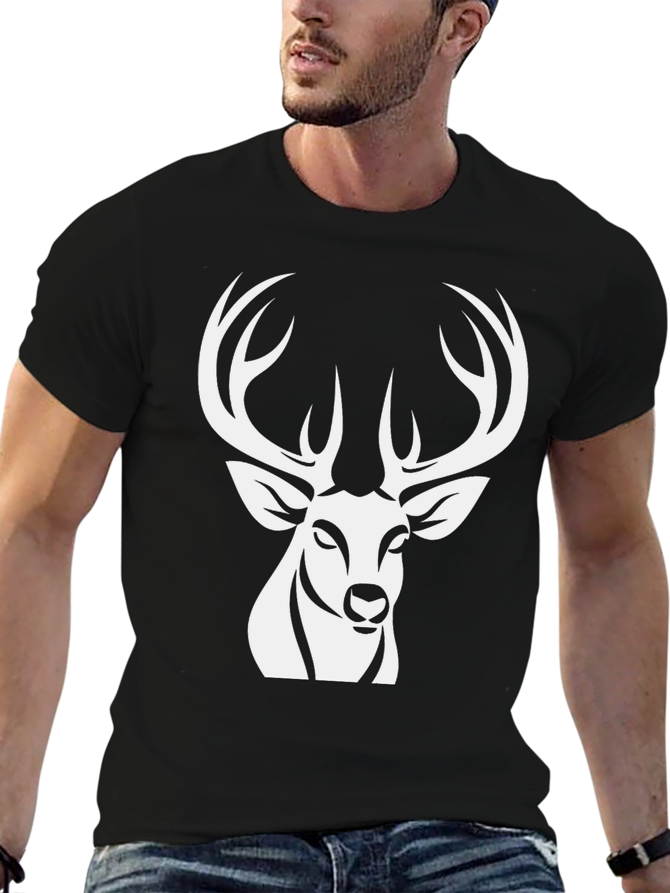 Black Deer Graphic Tee - Stylish Black Cotton Shirt view 6