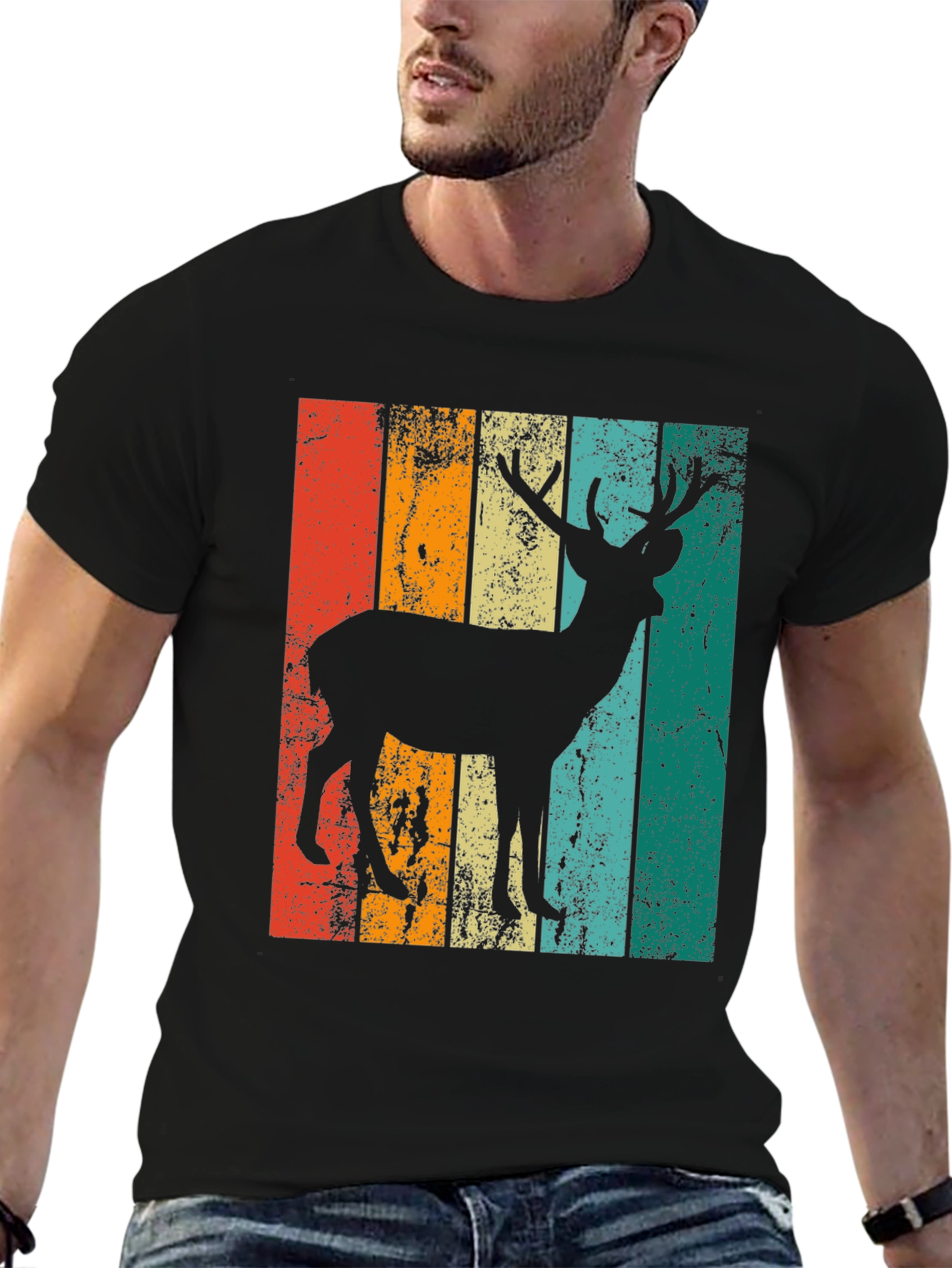 Black Retro Deer Graphic Print Tee - Black view 6