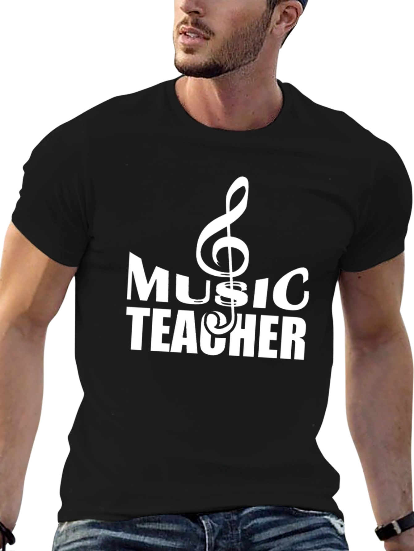 Black Music Teacher T-Shirt - Treble Clef Graphic Tee view 6