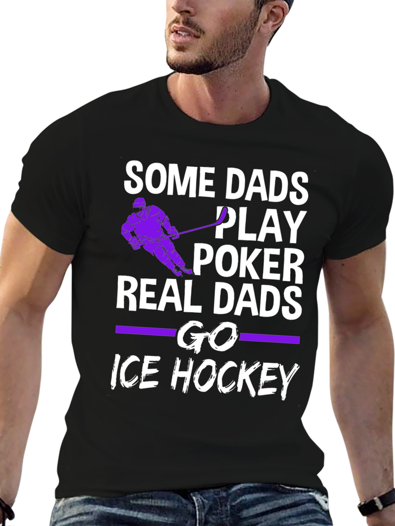 Black Real Dads Go Ice Hockey T-Shirt view 6