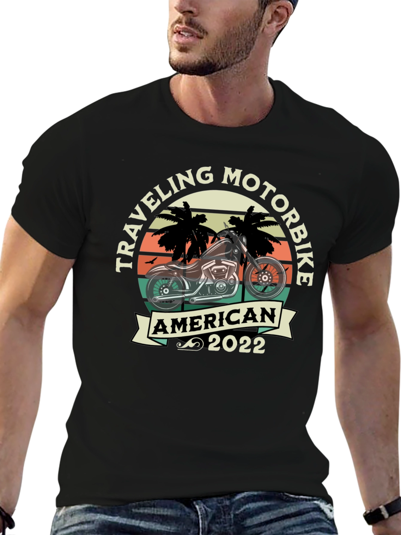Black Traveling Motorbike American 2022 T-Shirt view 6