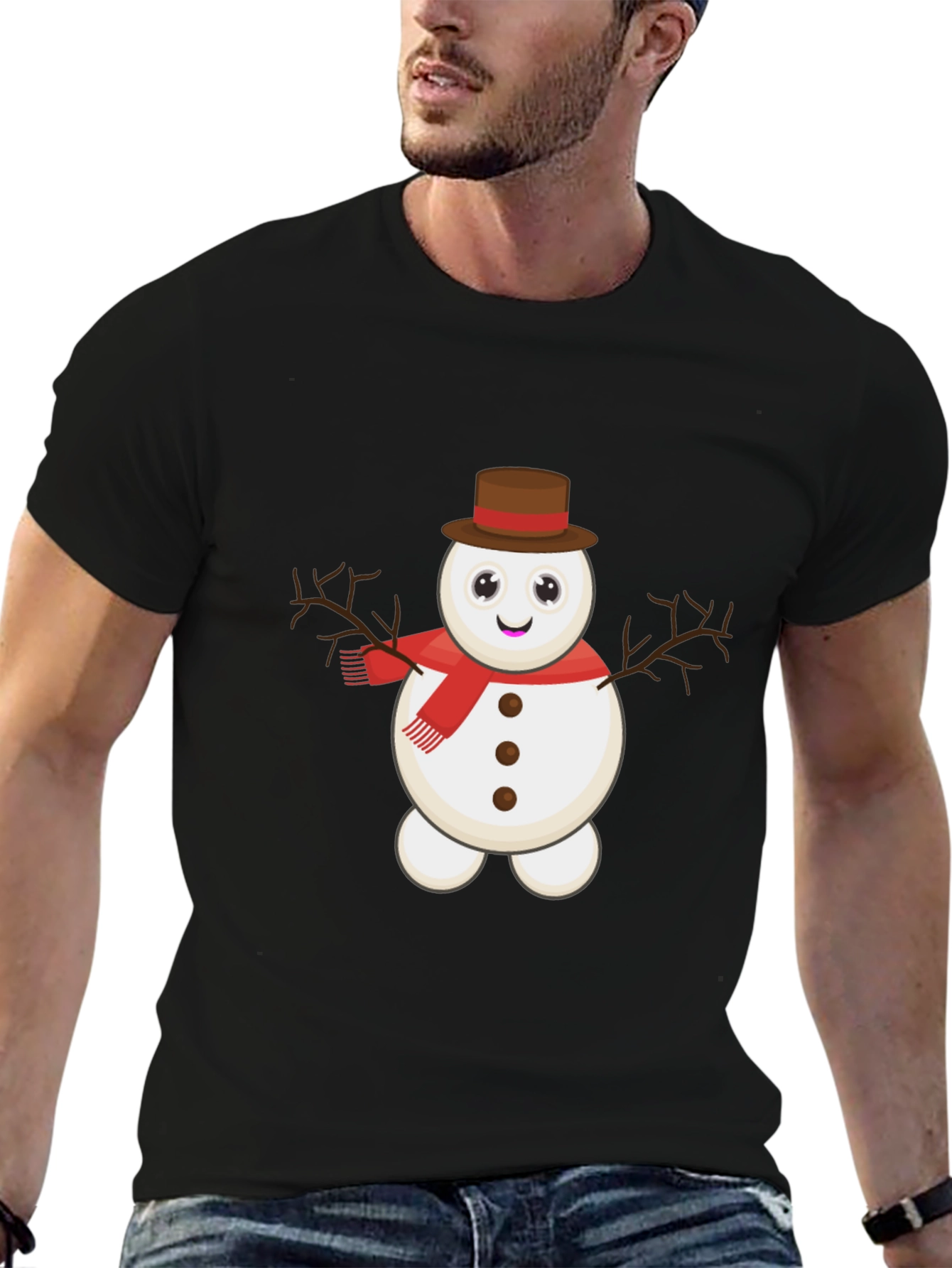 Black Cute Snowman Graphic Tee view 6