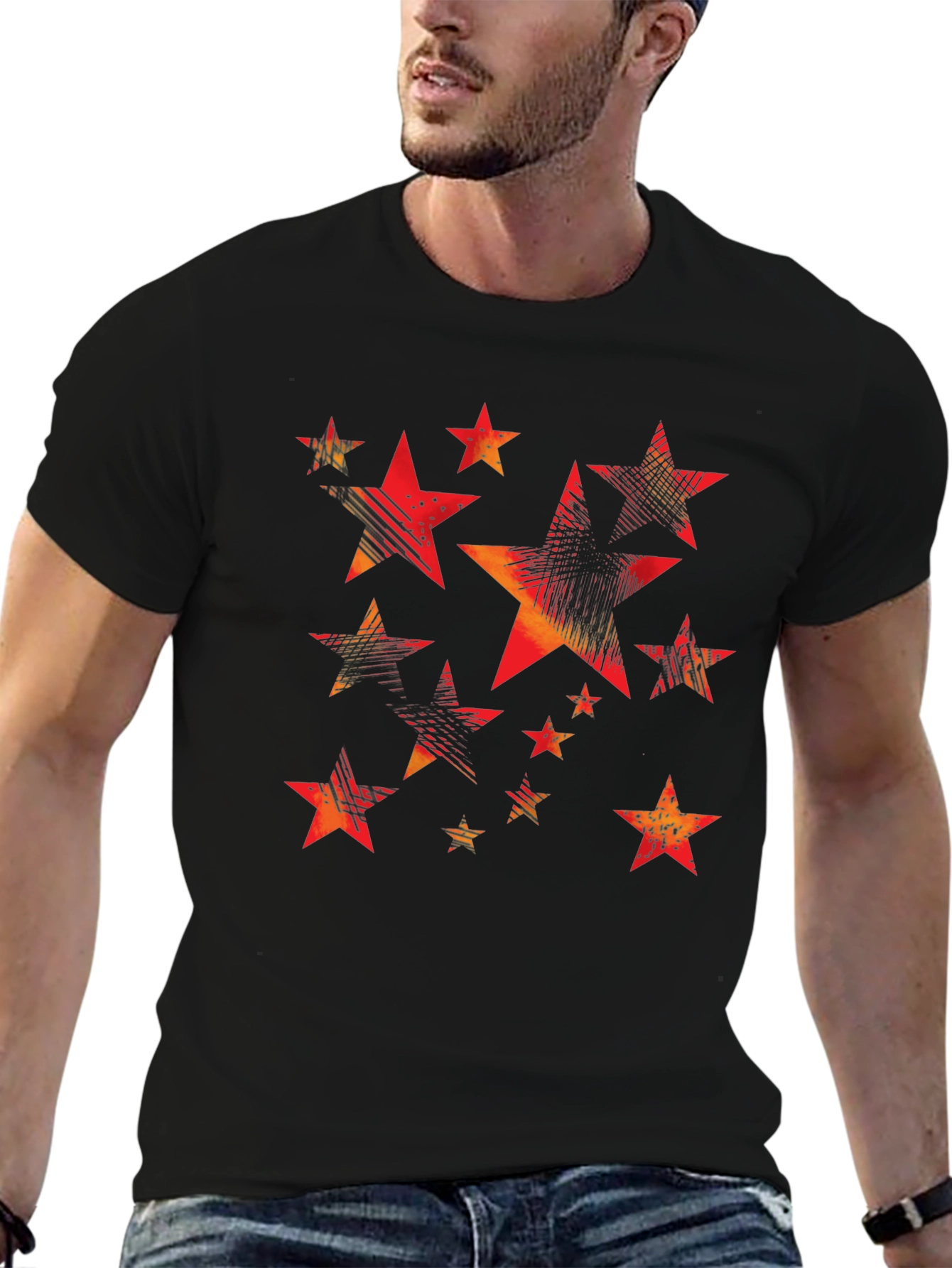 Black Stylish Star Pattern Black T-Shirt for Men view 6
