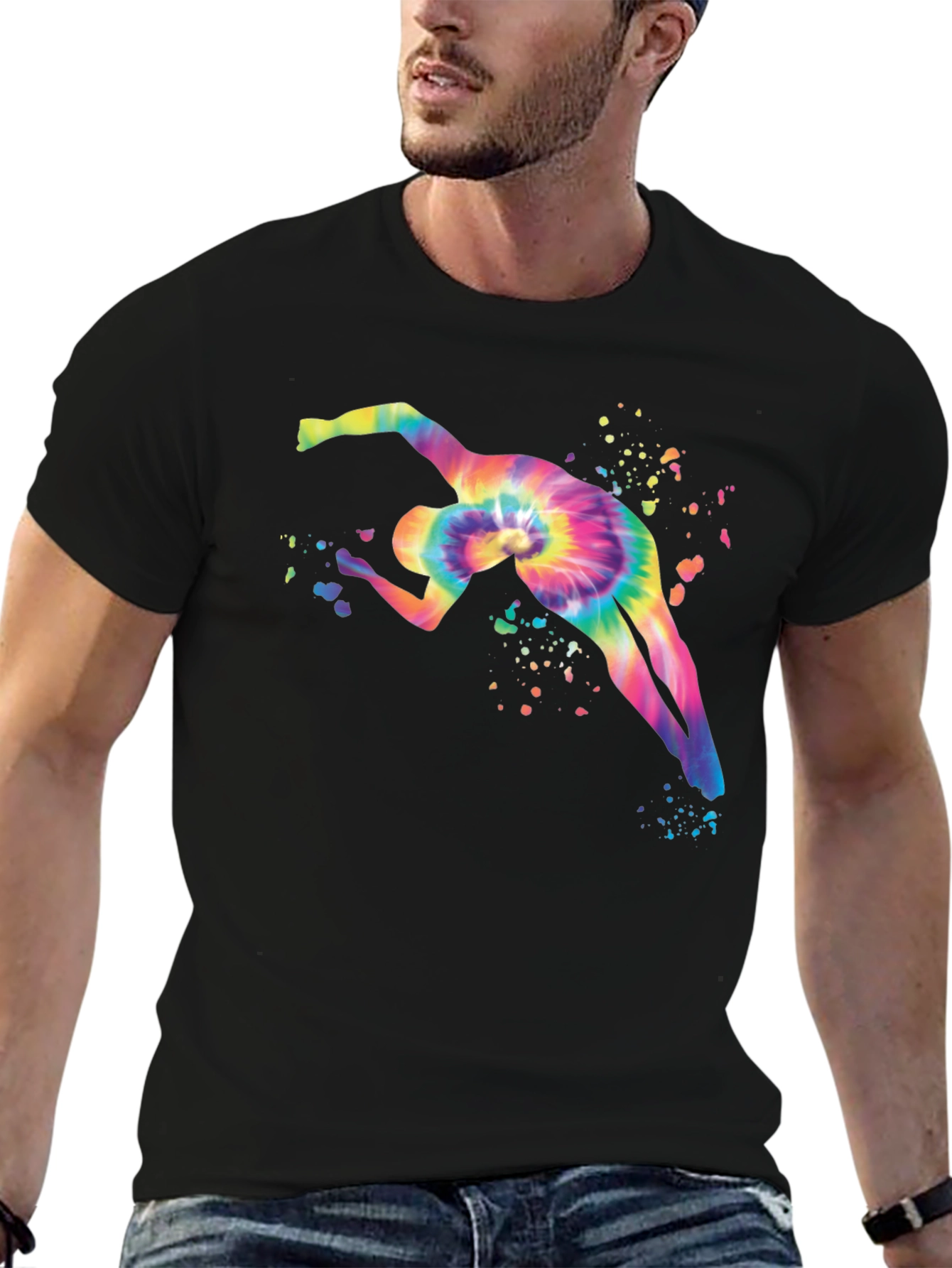 Black Tie-Dye Gymnast Graphic Black T-Shirt view 6