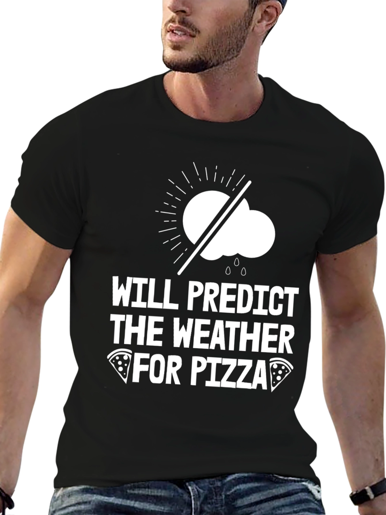 Black Weather Predictor Pizza Lover T-Shirt view 6
