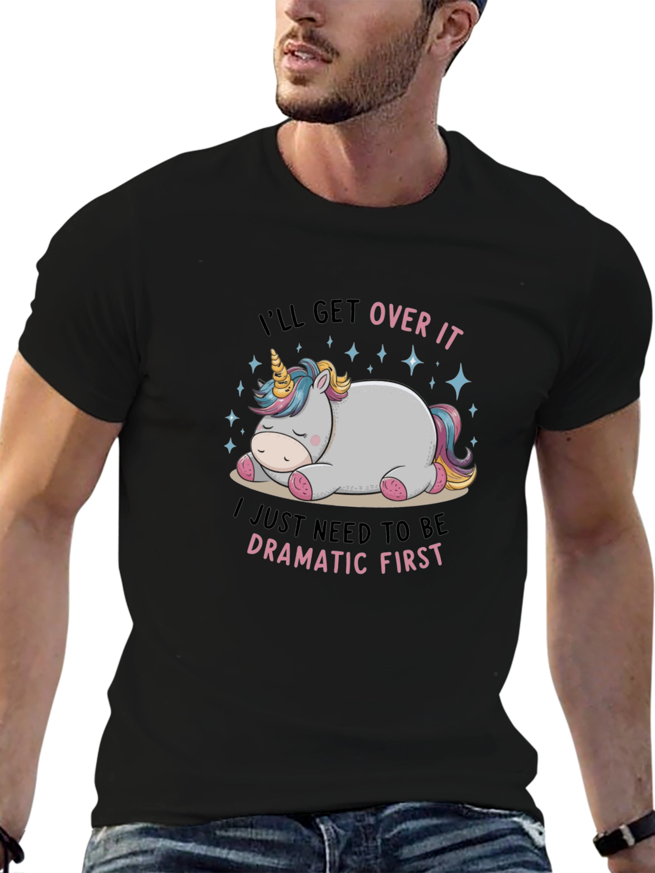 Black Dramatic Unicorn T-Shirt - I'll Get Over It Tee view 6