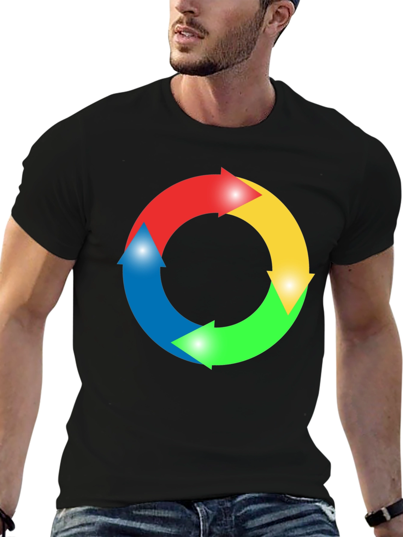 Black Circular Arrow Graphic Black T-Shirt view 6