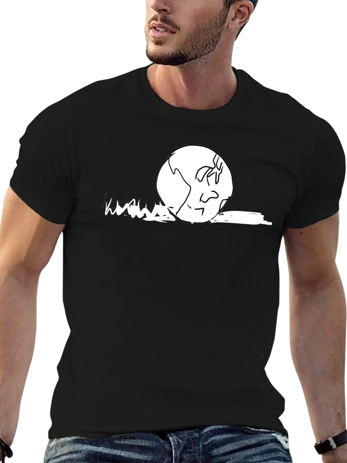 Black Earth Cartoon Graphic T-Shirt - Black Cotton Casual Wear view 6