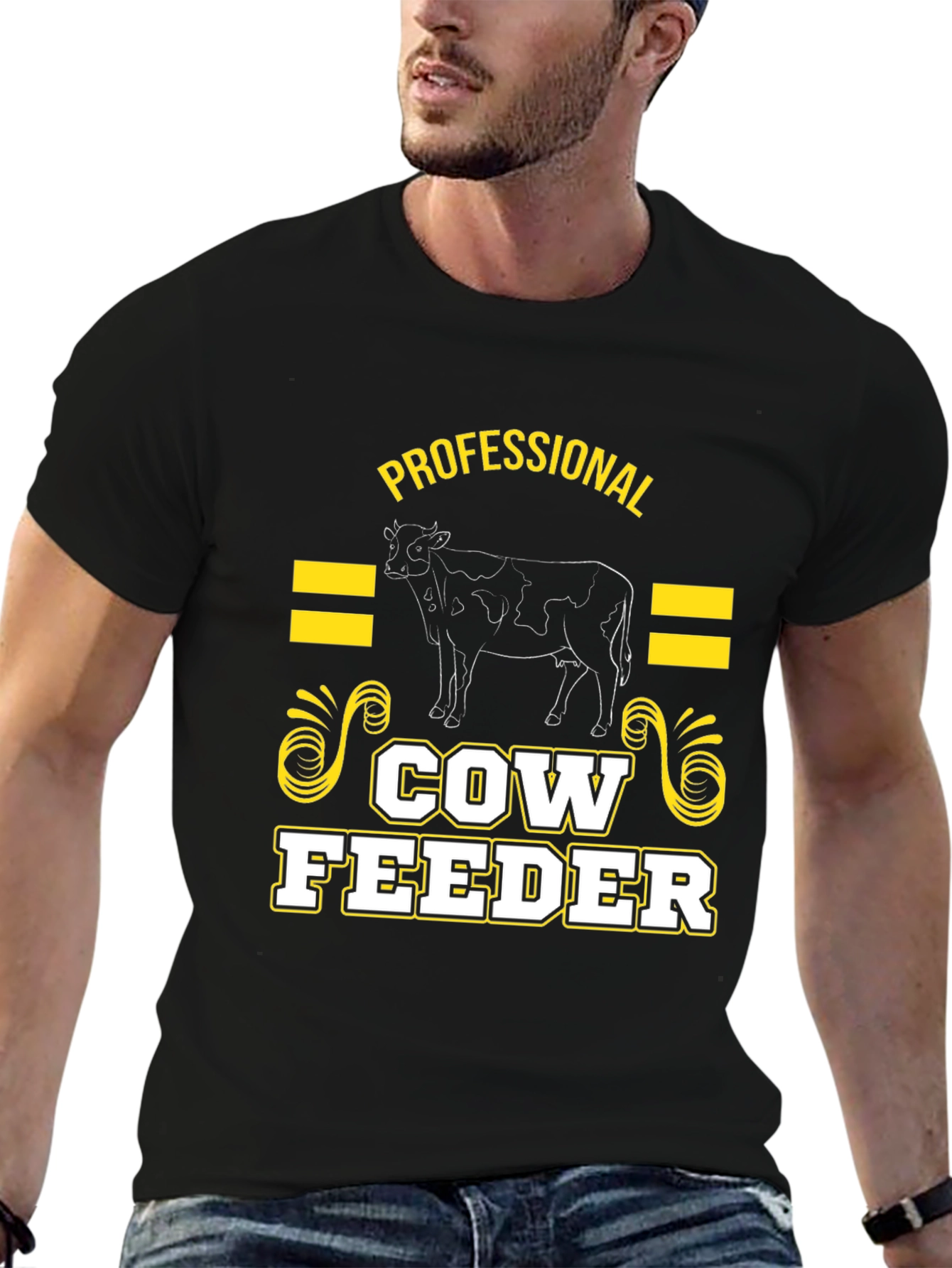 Black Professional Cow Feeder Graphic T-Shirt view 6