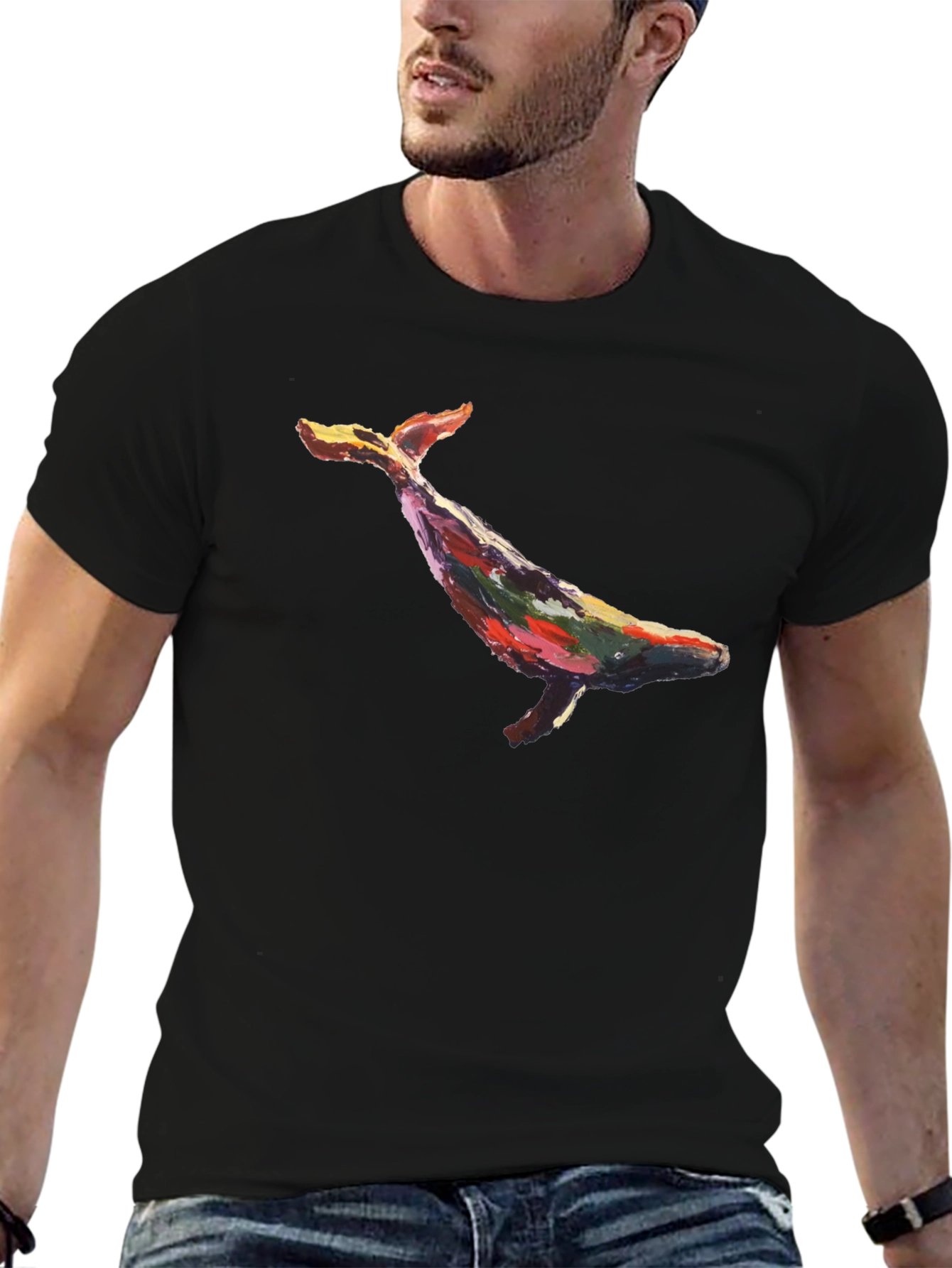 Black Whale Art Graphic Black T-Shirt view 6