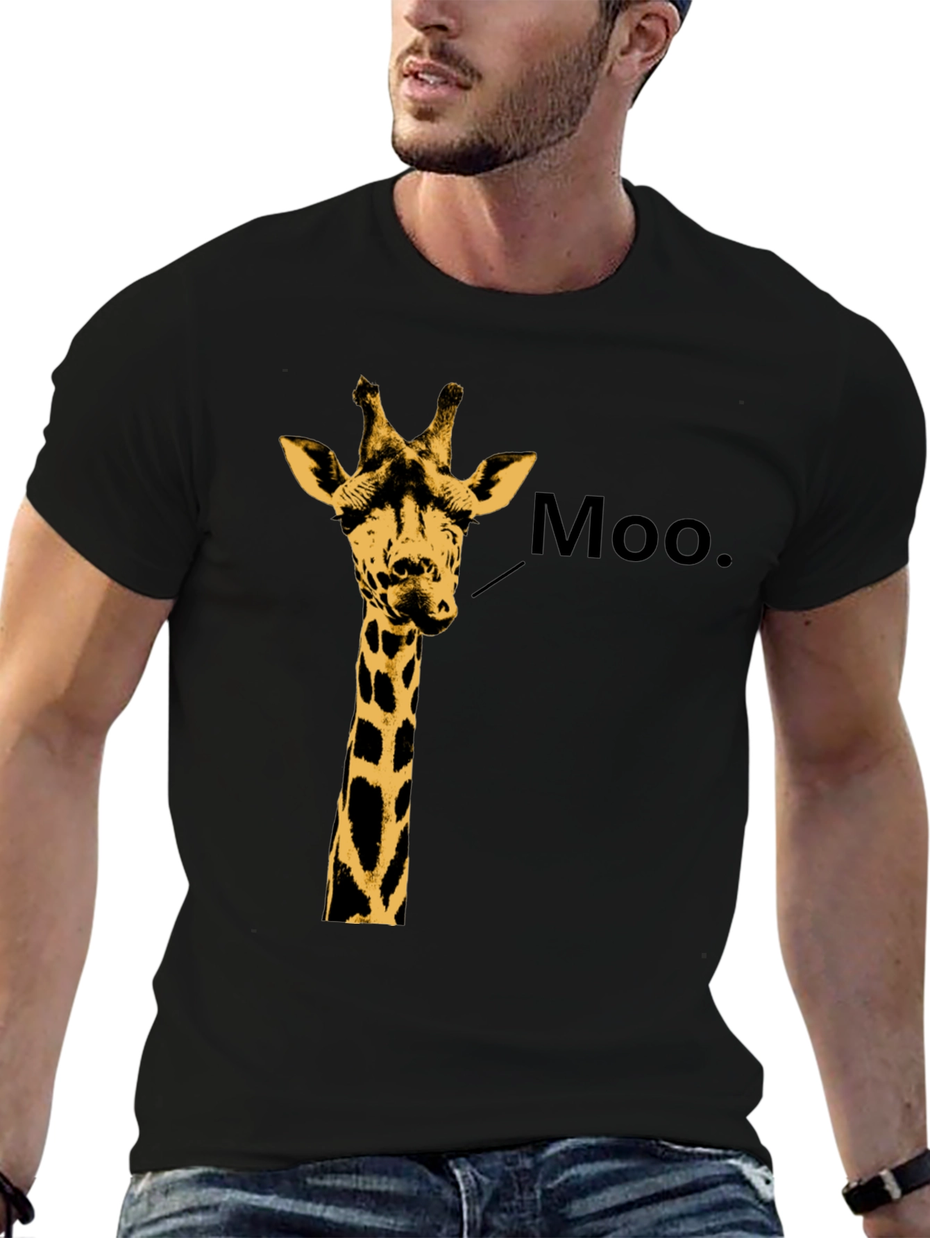 Black Giraffe Moo T-Shirt - Funny Animal Graphic Tee view 6
