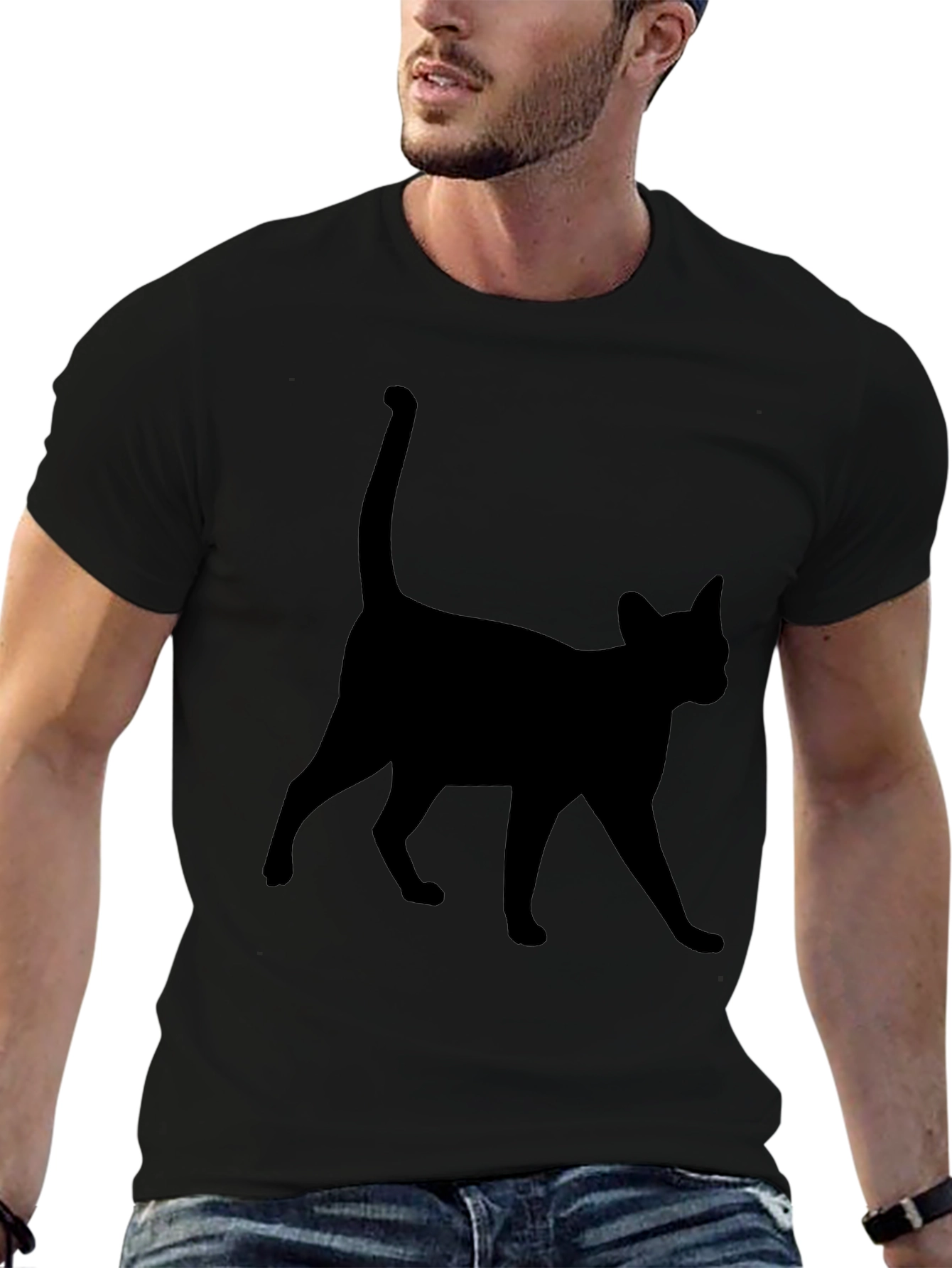 Black Black Cat Silhouette Tee - Unisex Casual T-Shirt view 6