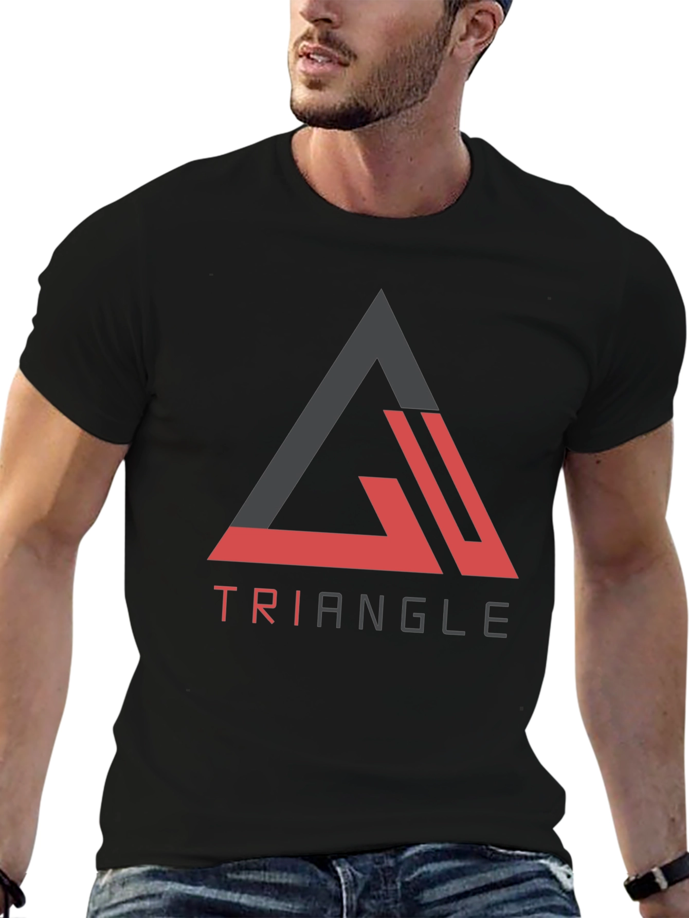 Black Triangle Graphic Tee - Modern Casual Black T-Shirt view 6