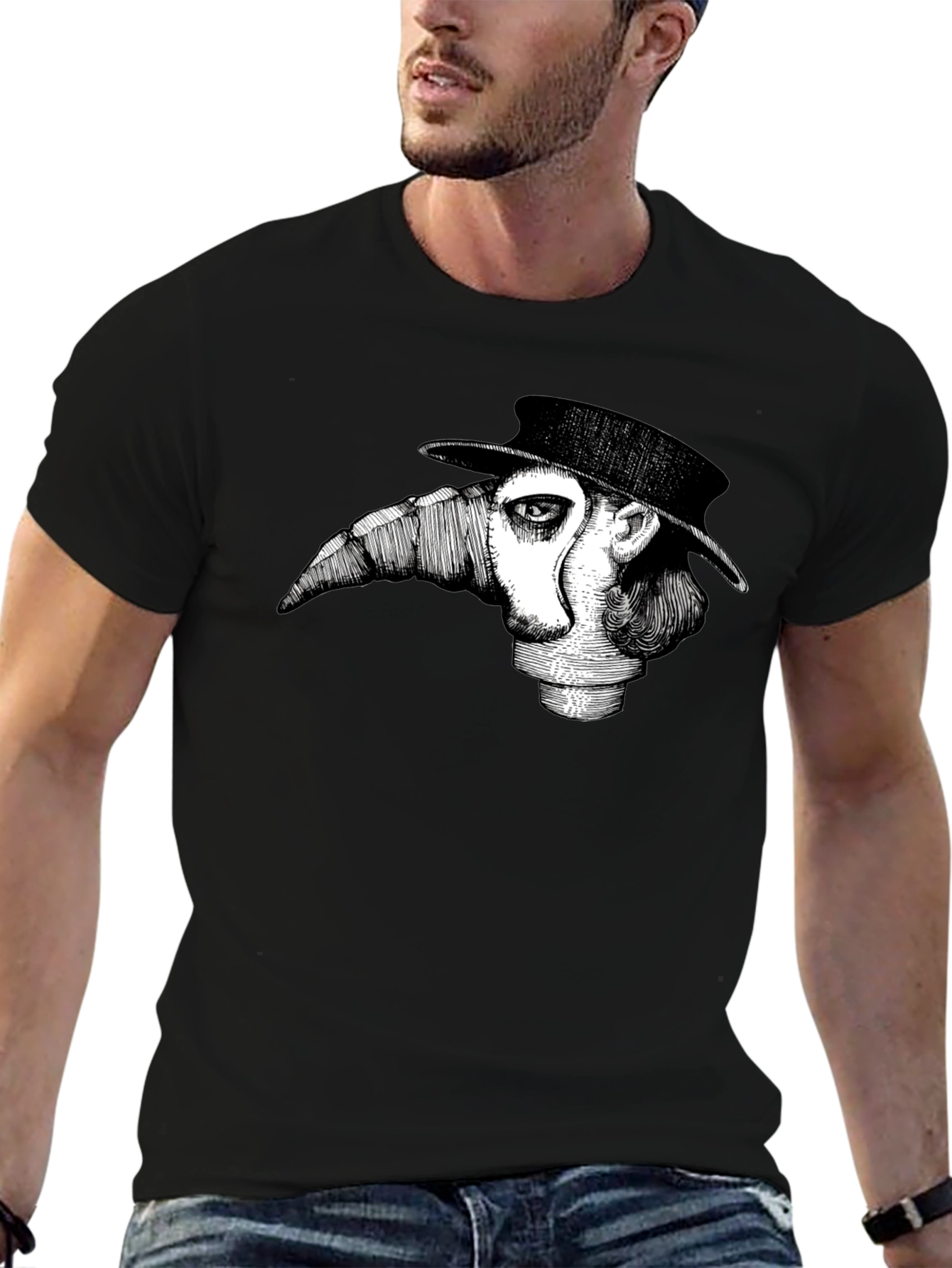 Black Plague Doctor Graphic T-Shirt - Unique Design view 6