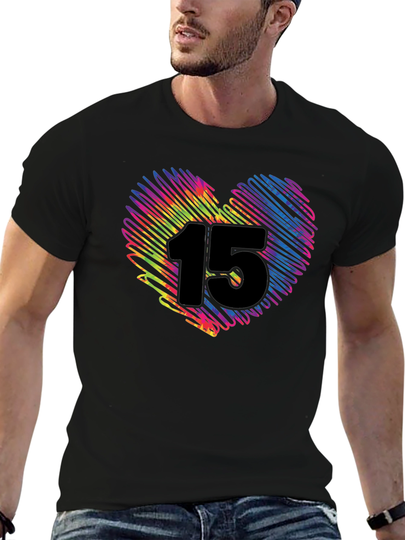Black Rainbow Heart 15 T-Shirt - Black Cotton Blend view 6