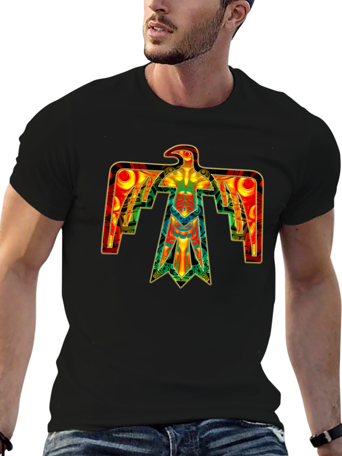 Black Thunderbird Graphic Black T-Shirt view 6