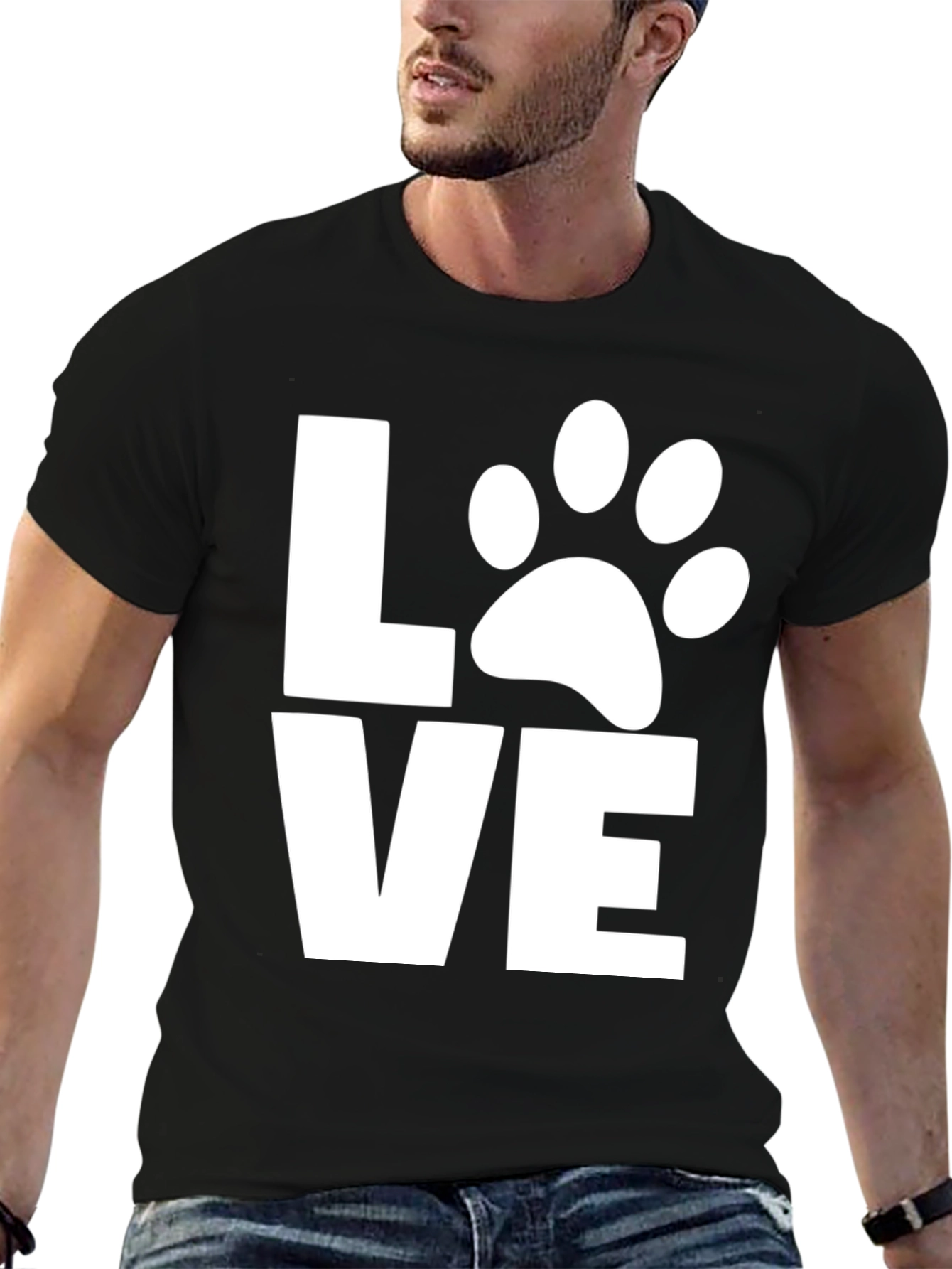 Black Love Dog Paw Print T-Shirt -  Unisex Black Tee view 6