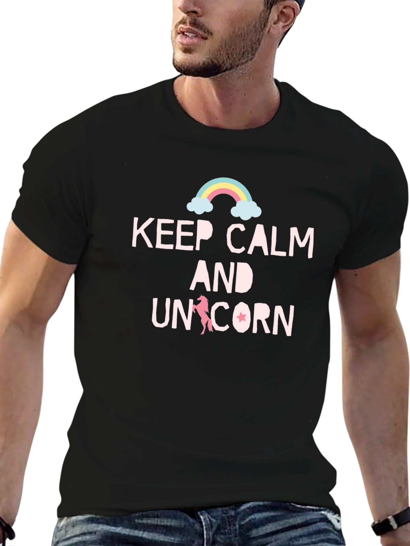 Black Keep Calm & Unicorn Black T-Shirt view 6