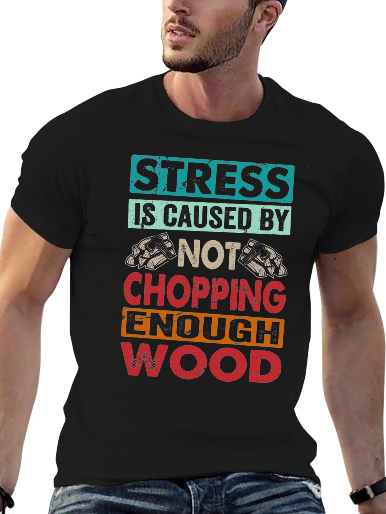 Black Stress Wood Chopping T-Shirt view 6
