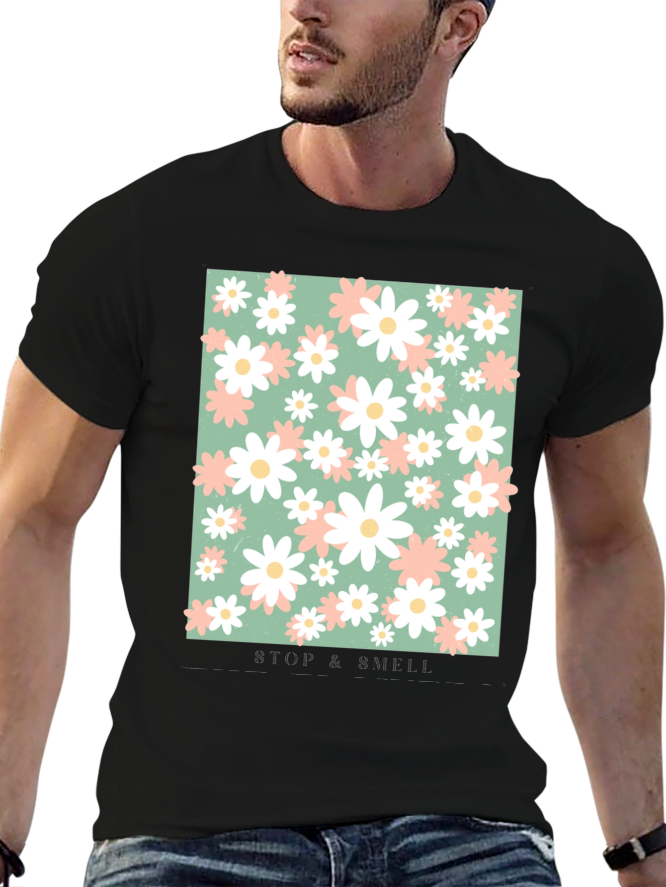 Black Floral Print T-Shirt - Stop and Smell the Flowers view 6