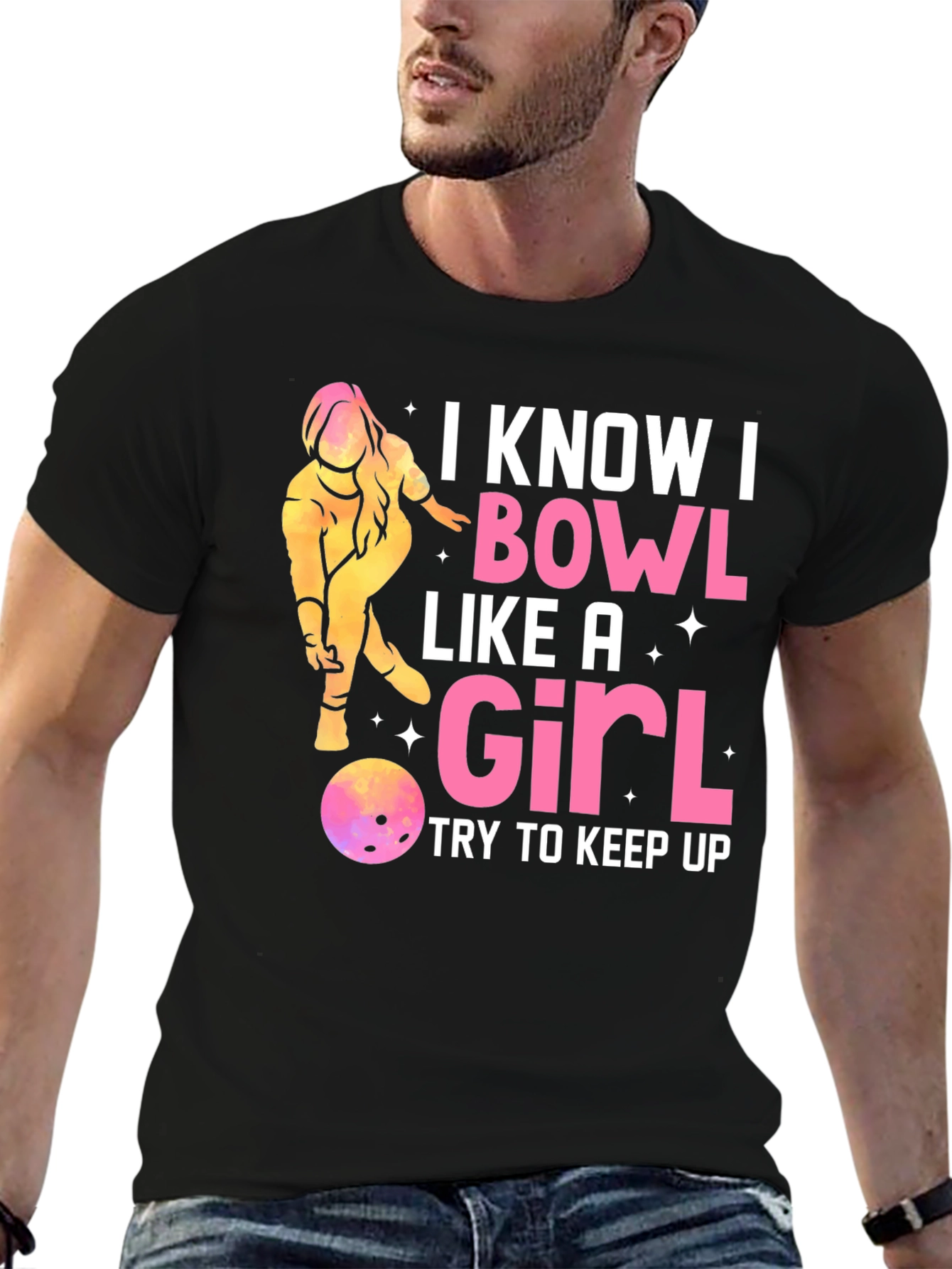 Black I Bowl Like a Girl T-Shirt - Funny Bowling Tee view 6