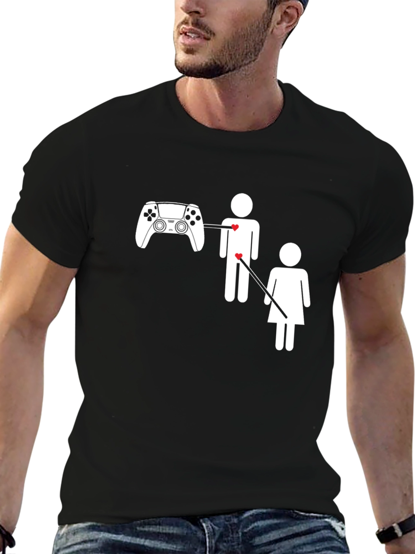 Black Gamer's Heart T-Shirt - Black Cotton Tee view 6
