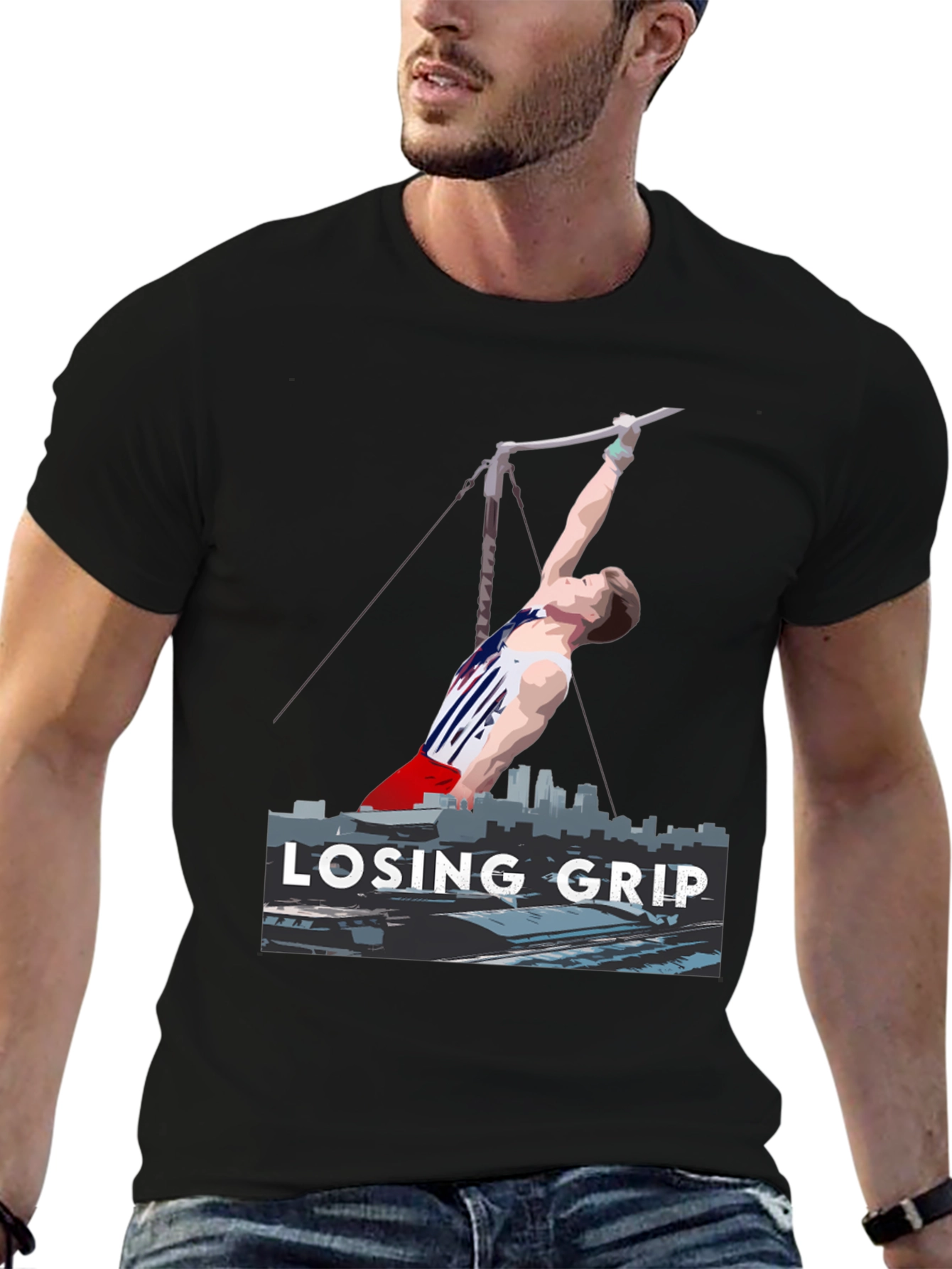 Black Losing Grip Gymnast Graphic T-Shirt view 6