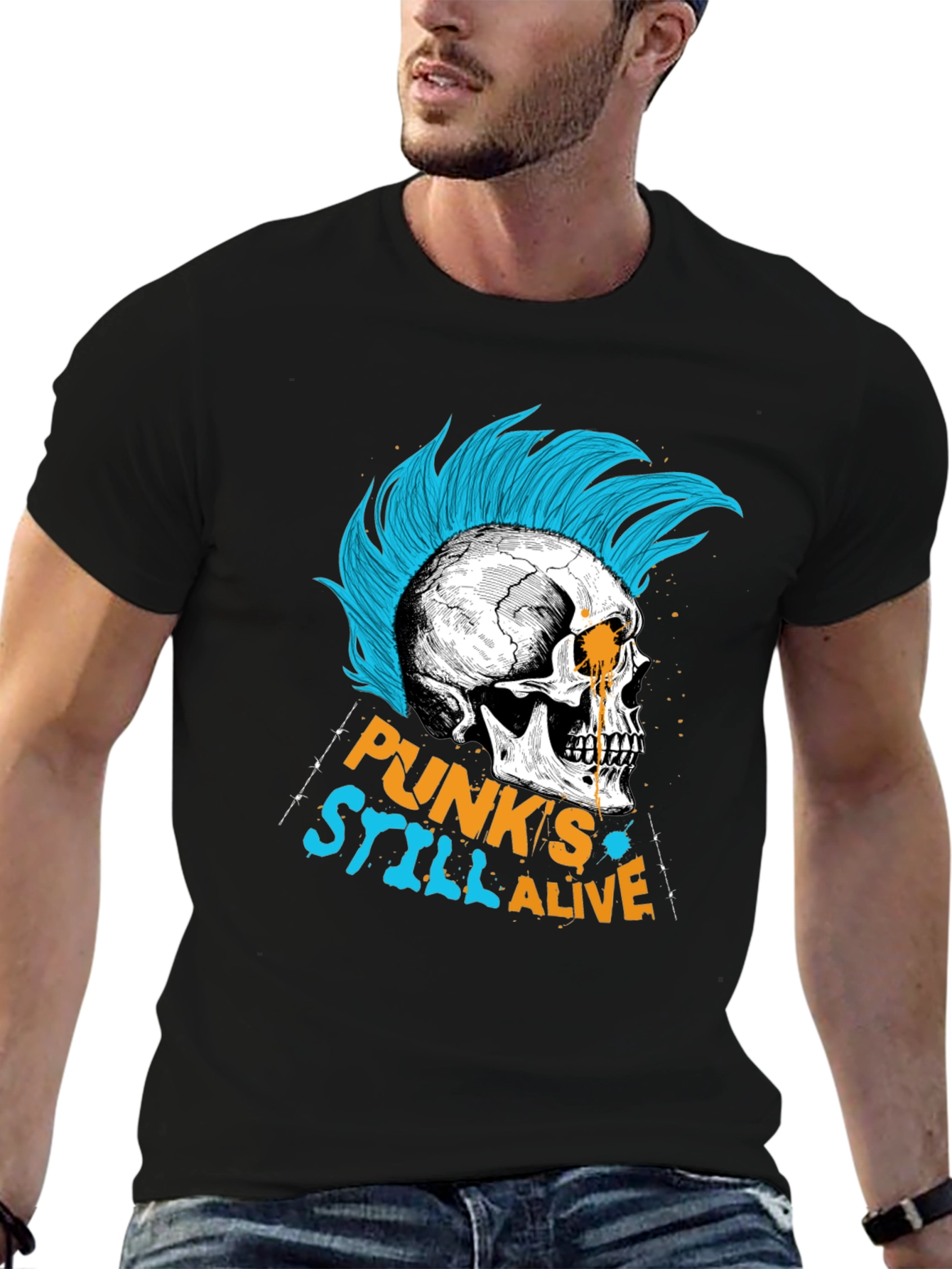 Black Punk's Still Alive Graphic Tee - Skull Design view 6