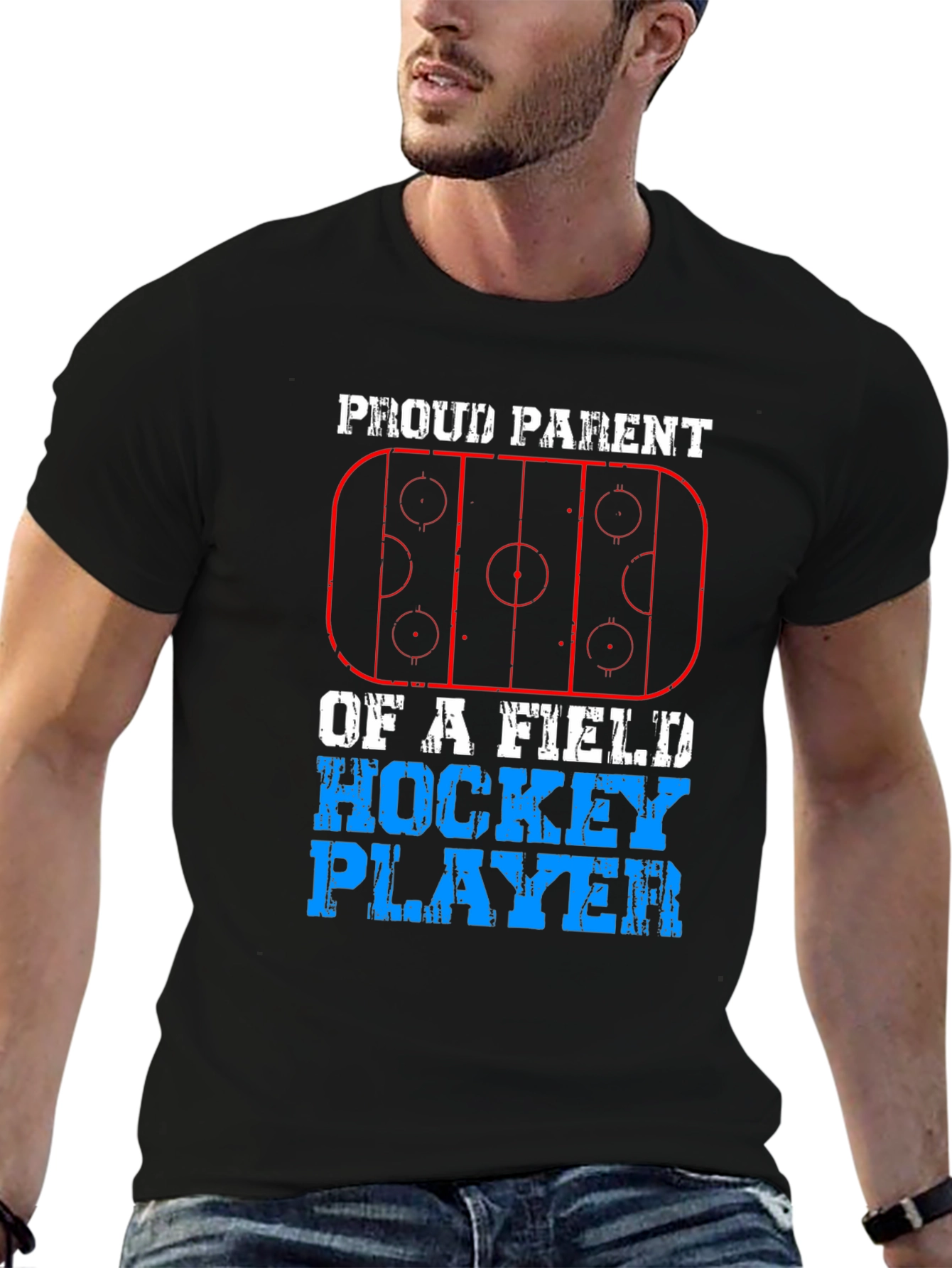 Black Proud Parent Field Hockey Player Black T-Shirt view 6