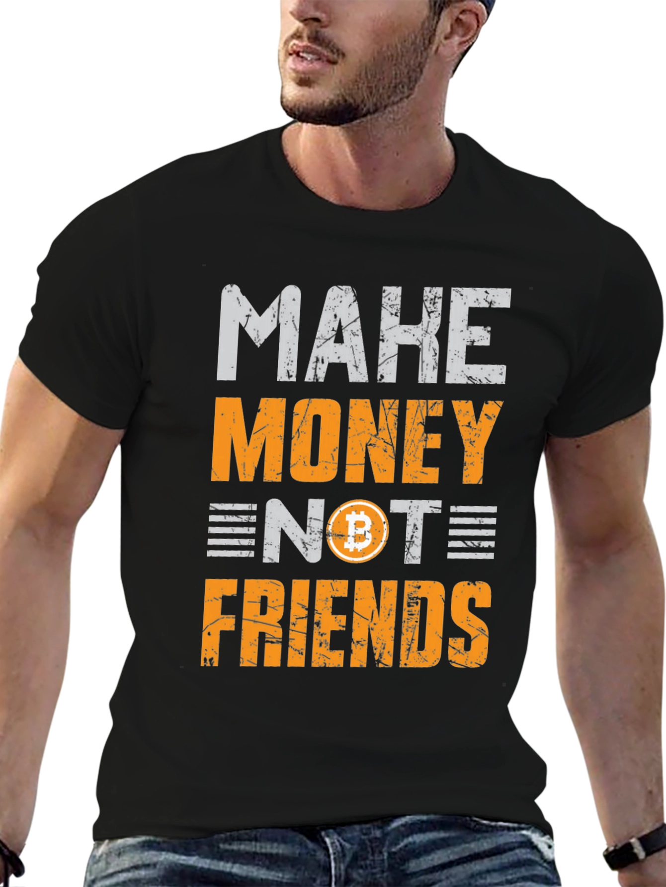 Black Make Money Not Friends Bitcoin Black T-Shirt view 6