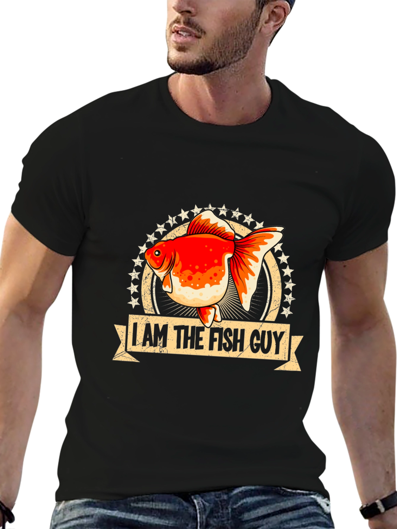 Black I Am The Fish Guy T-Shirt view 6