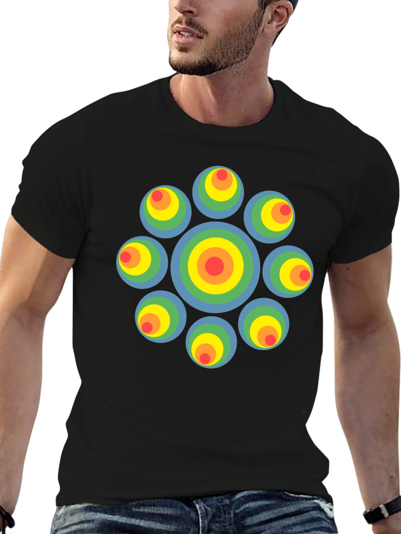 Black Retro Circle Graphic Black T-Shirt - Unique Design view 6