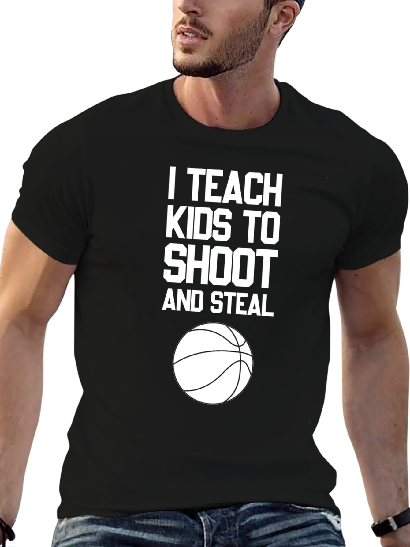 Black I Teach Kids to Shoot and Steal T-Shirt - Basketball Coach Tee view 6