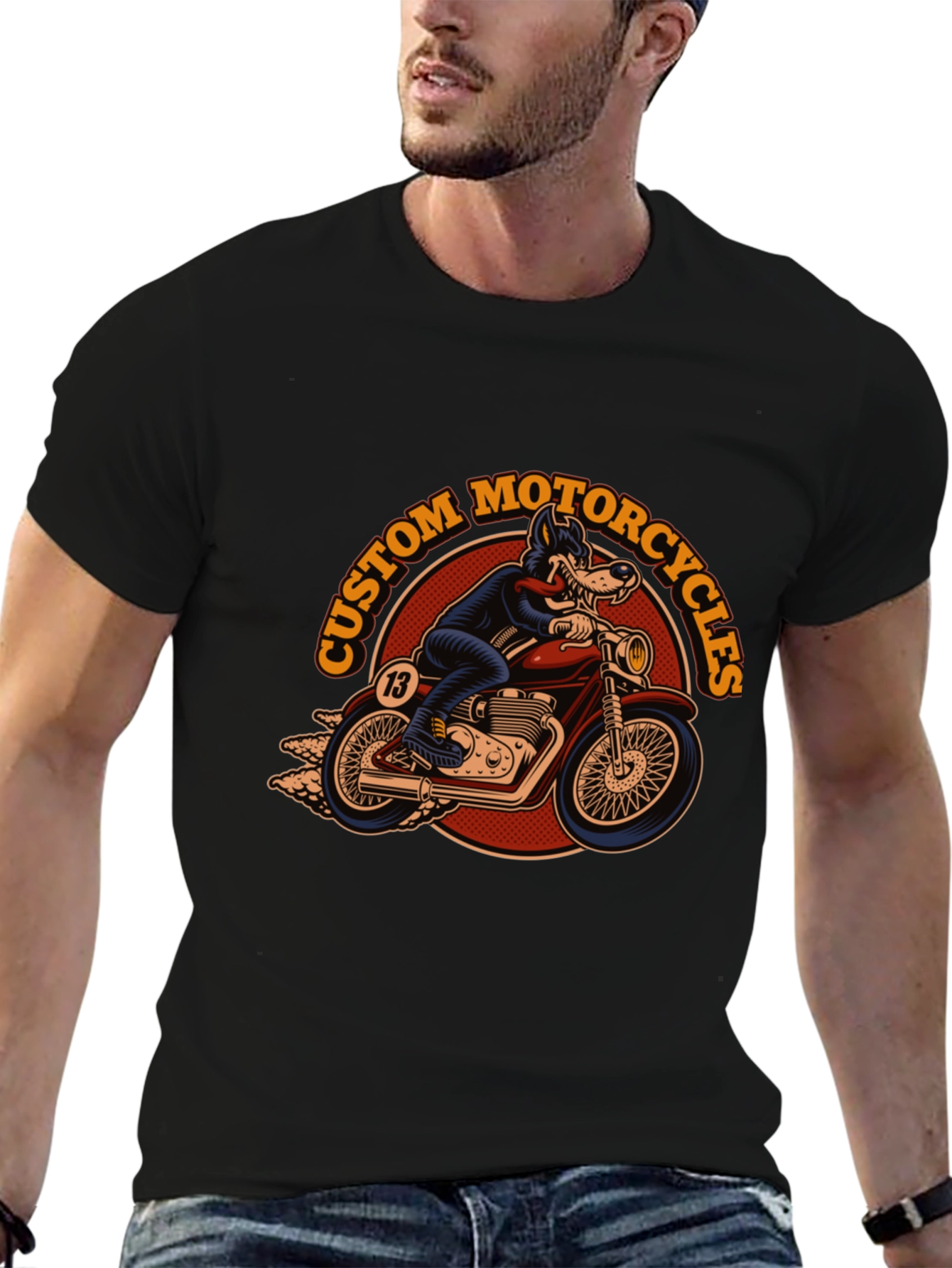Custom Motorcycles Wolf Rider Black T-Shirt - 6