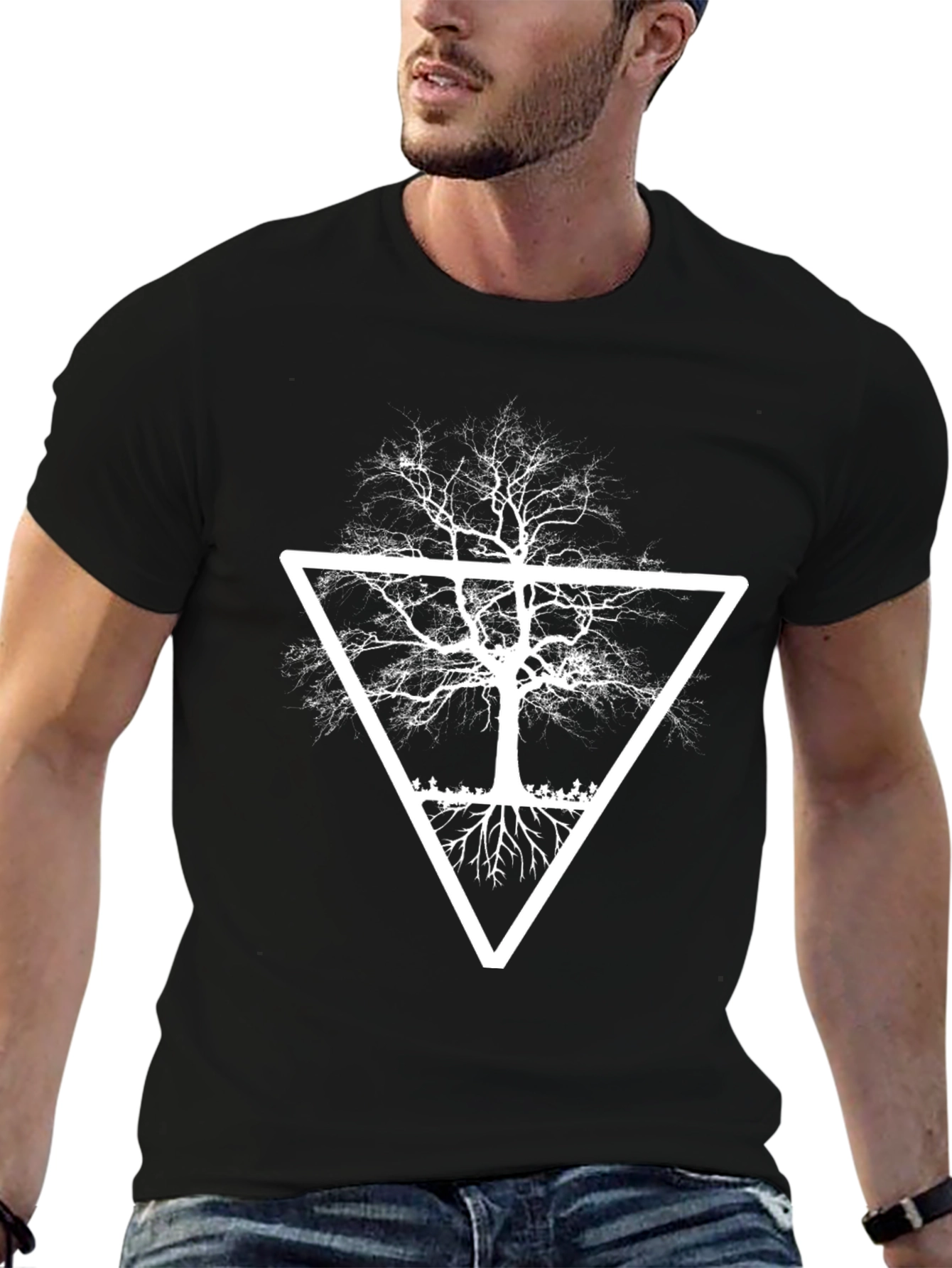 Black Abstract Tree Graphic Tee - Black Cotton Blend Shirt view 6