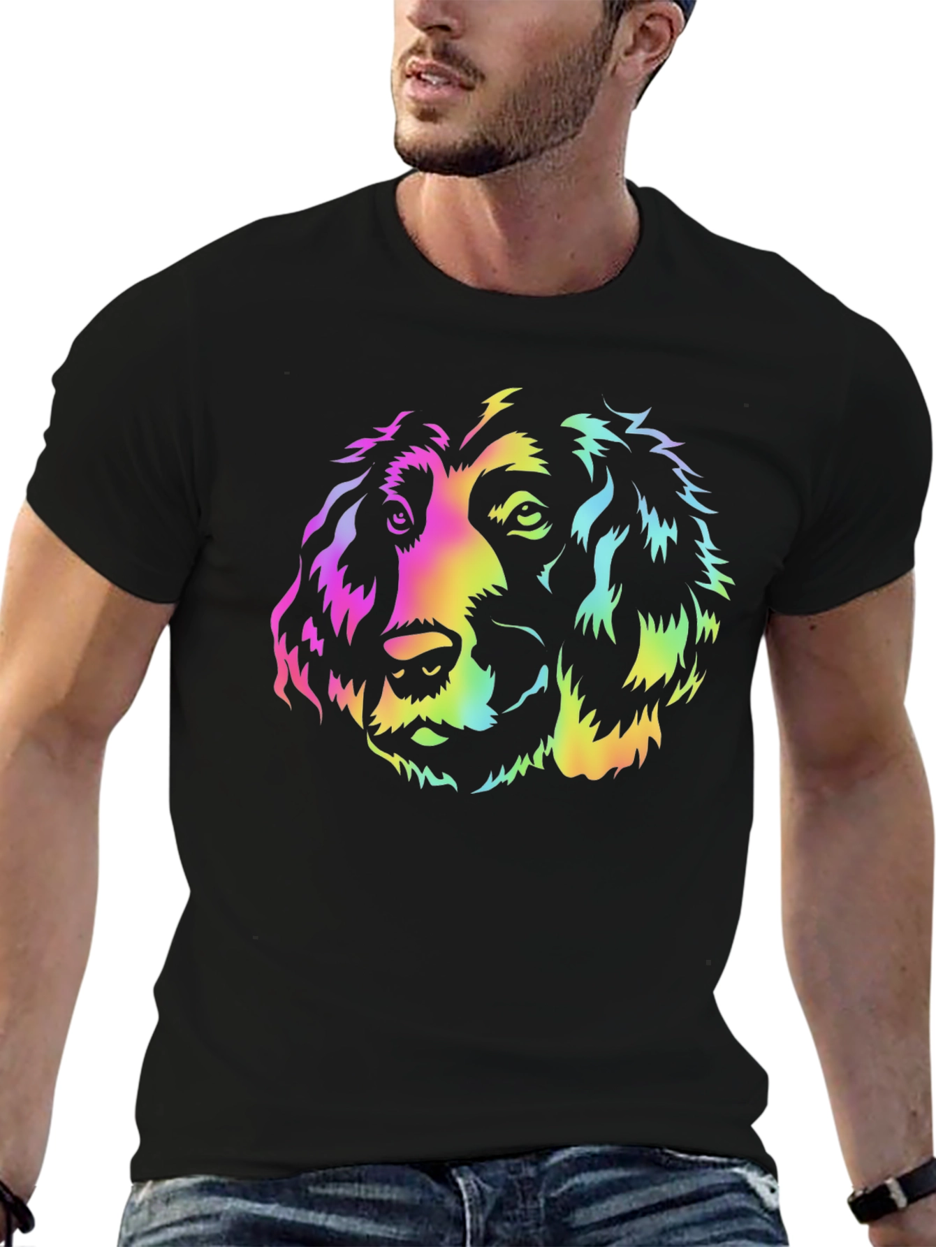 Black Rainbow Dog Graphic Black T-Shirt view 6