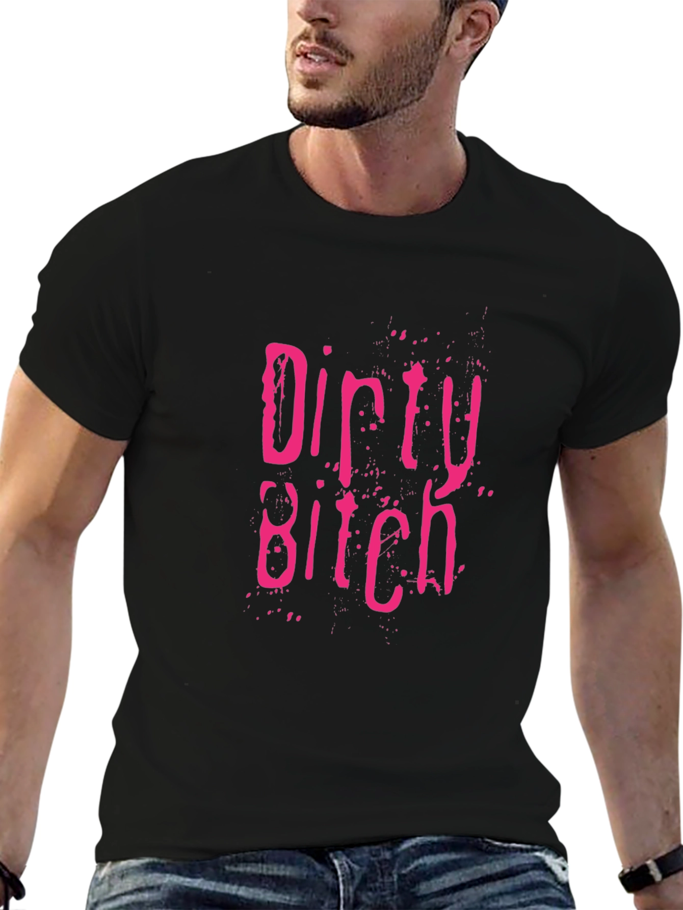 Black Dirty Bitch Graphic Print Crew Neck T-Shirt view 6