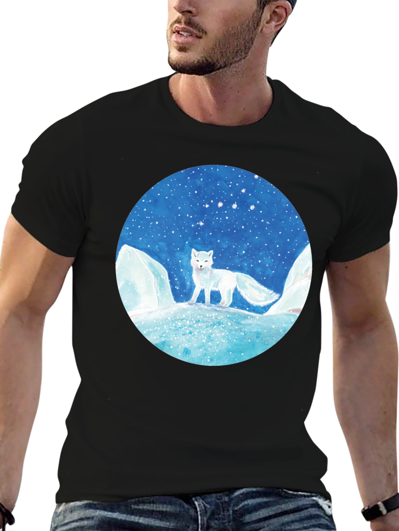 Black Arctic Fox Graphic Tee - Unisex Black T-Shirt view 6
