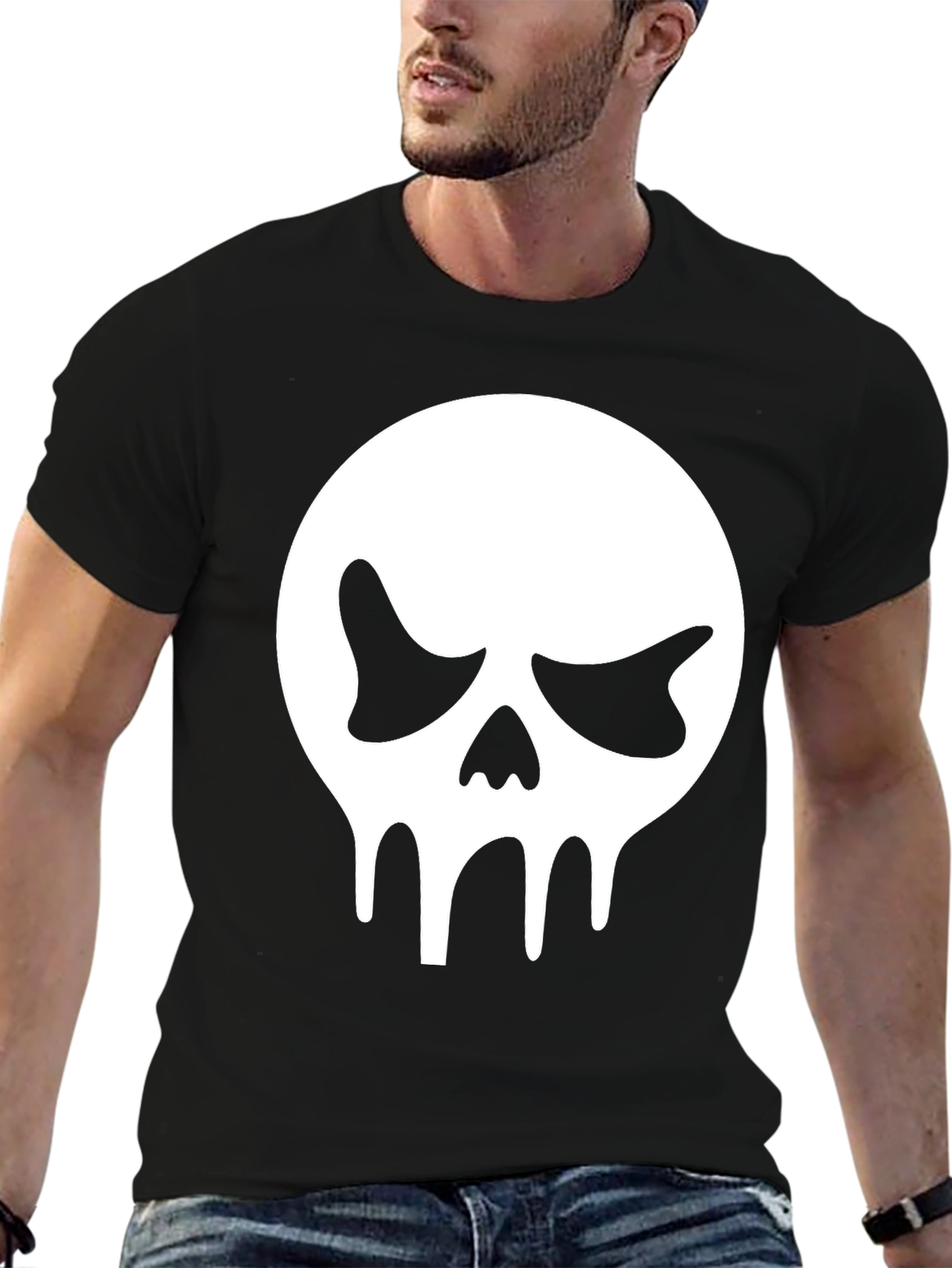 Black Skull Graphic Tee - Black Cotton T-Shirt view 6