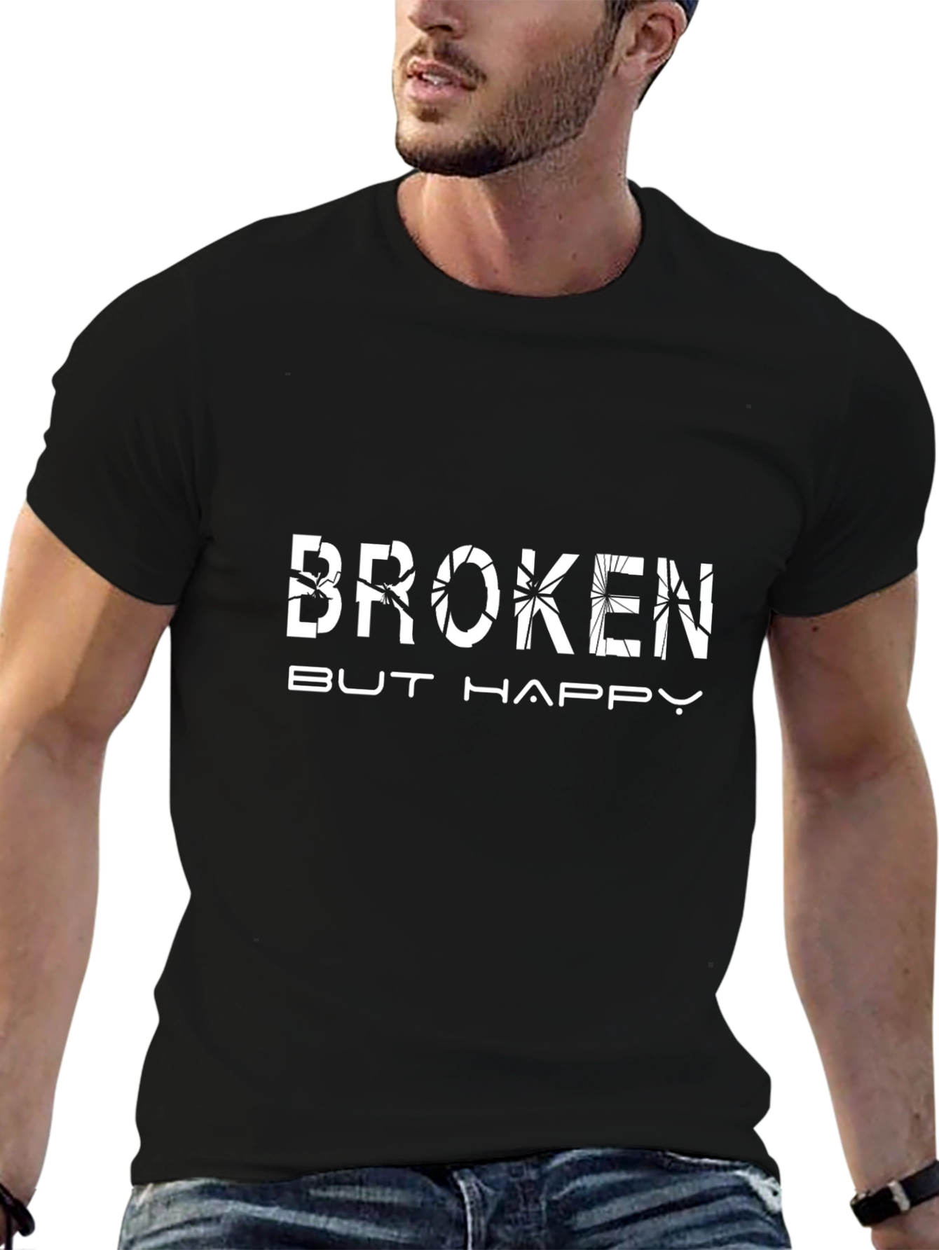 Black Broken But Happy Graphic Tee - Stylish Comfort view 6