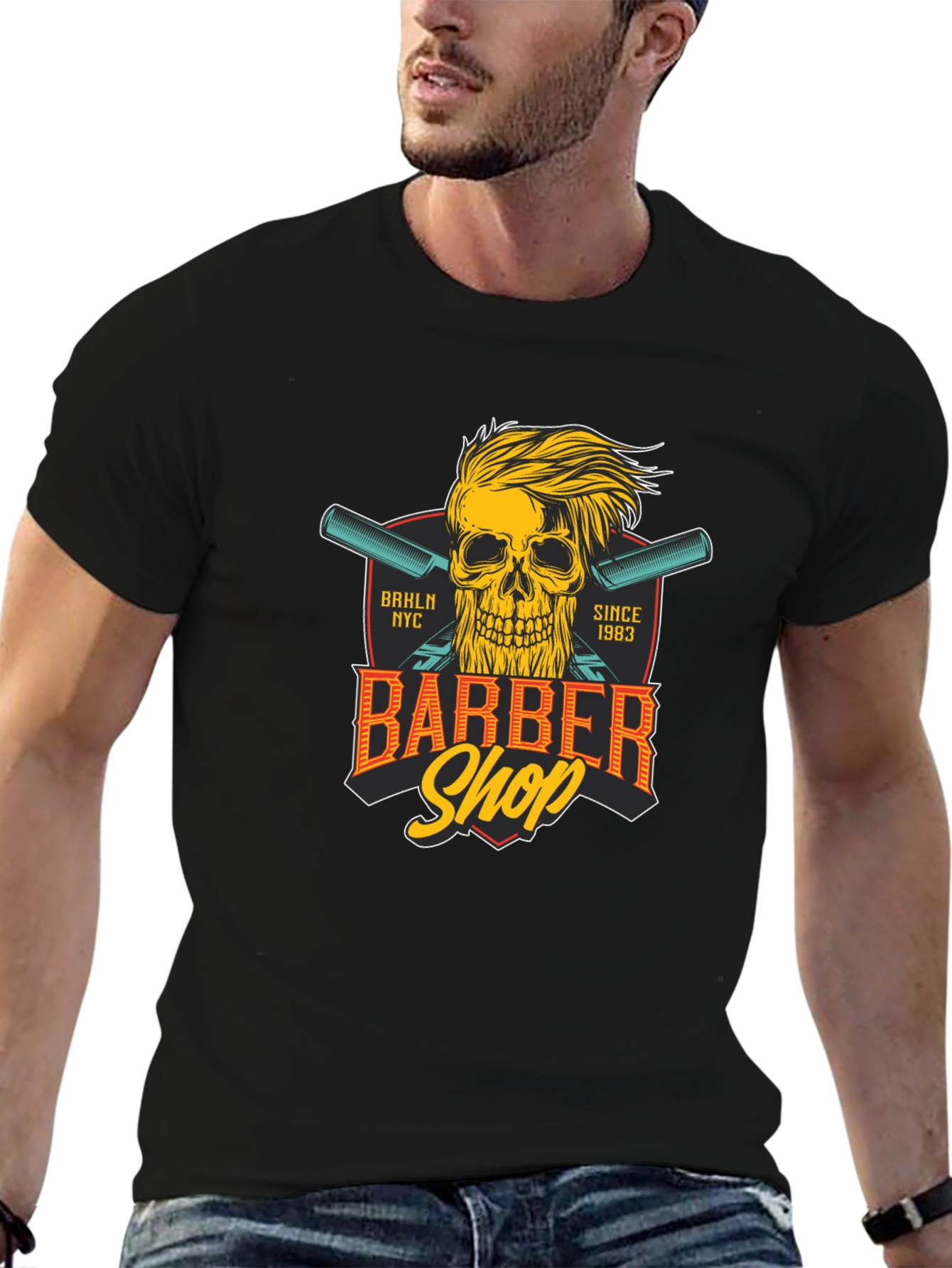 Black Barber Shop Skull T-Shirt - Est. 1983 view 6