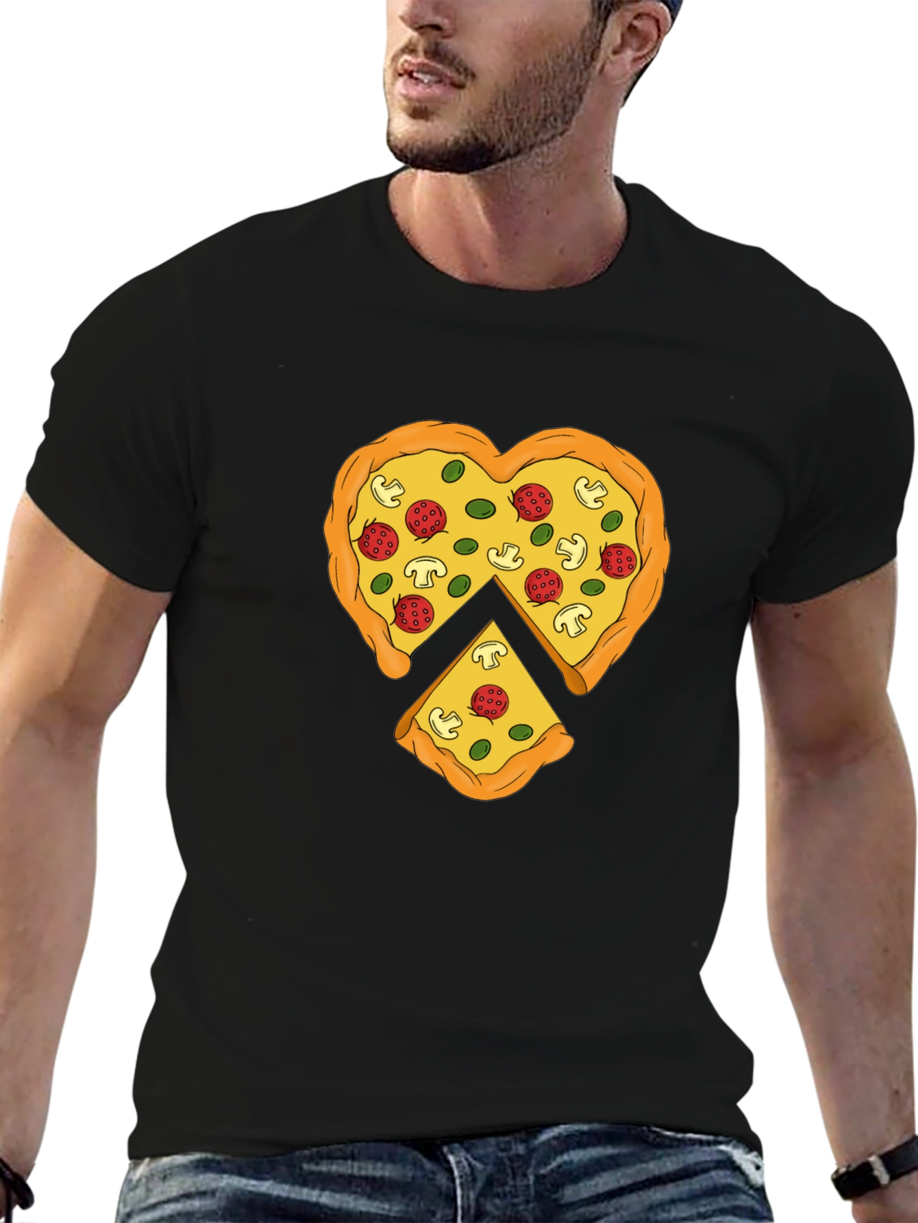 Black Pizza Heart Graphic Tee - Funny Food Lover T-Shirt view 6