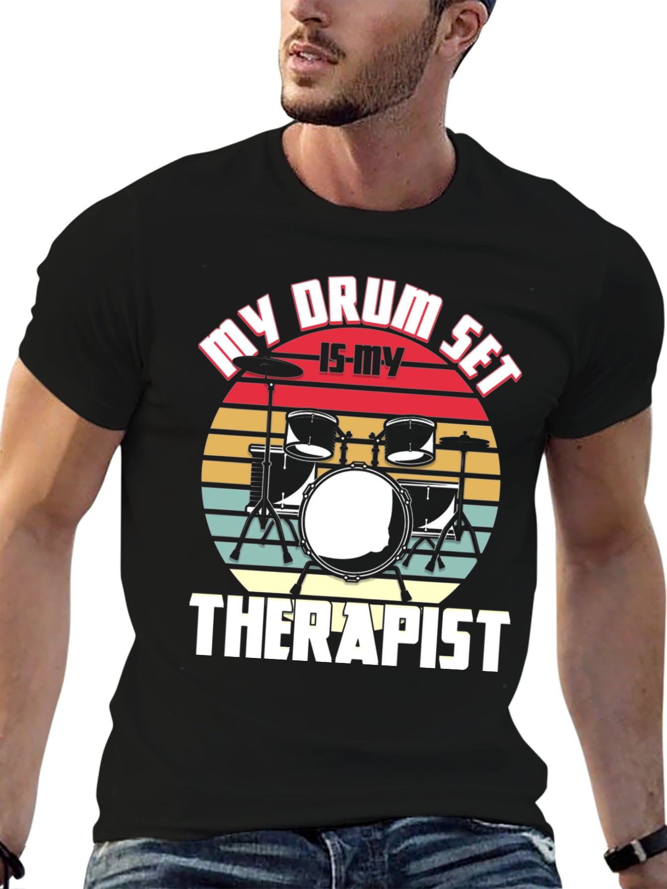 Black Drum Set Therapist Graphic Tee view 6